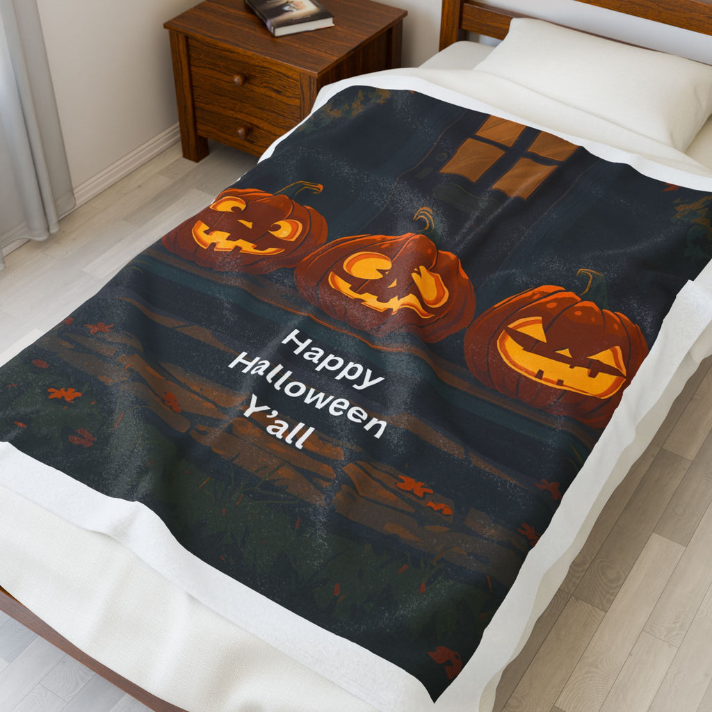 Halloween Pumpkin Velveteen Plush Blanket, Cozy Fall Decor, Spooky Season Gift, Soft Throw for Halloween, Fall Home Accent