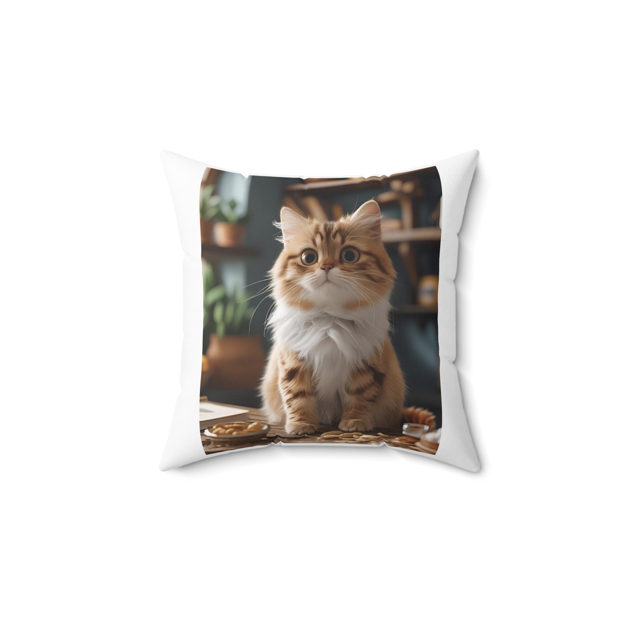 Cute Cat Spun Polyester Square Pillow | Cozy Home Decor, Pet Lovers Gift, Unique Pillow, Cat Lover Decor, Pillow for Kids