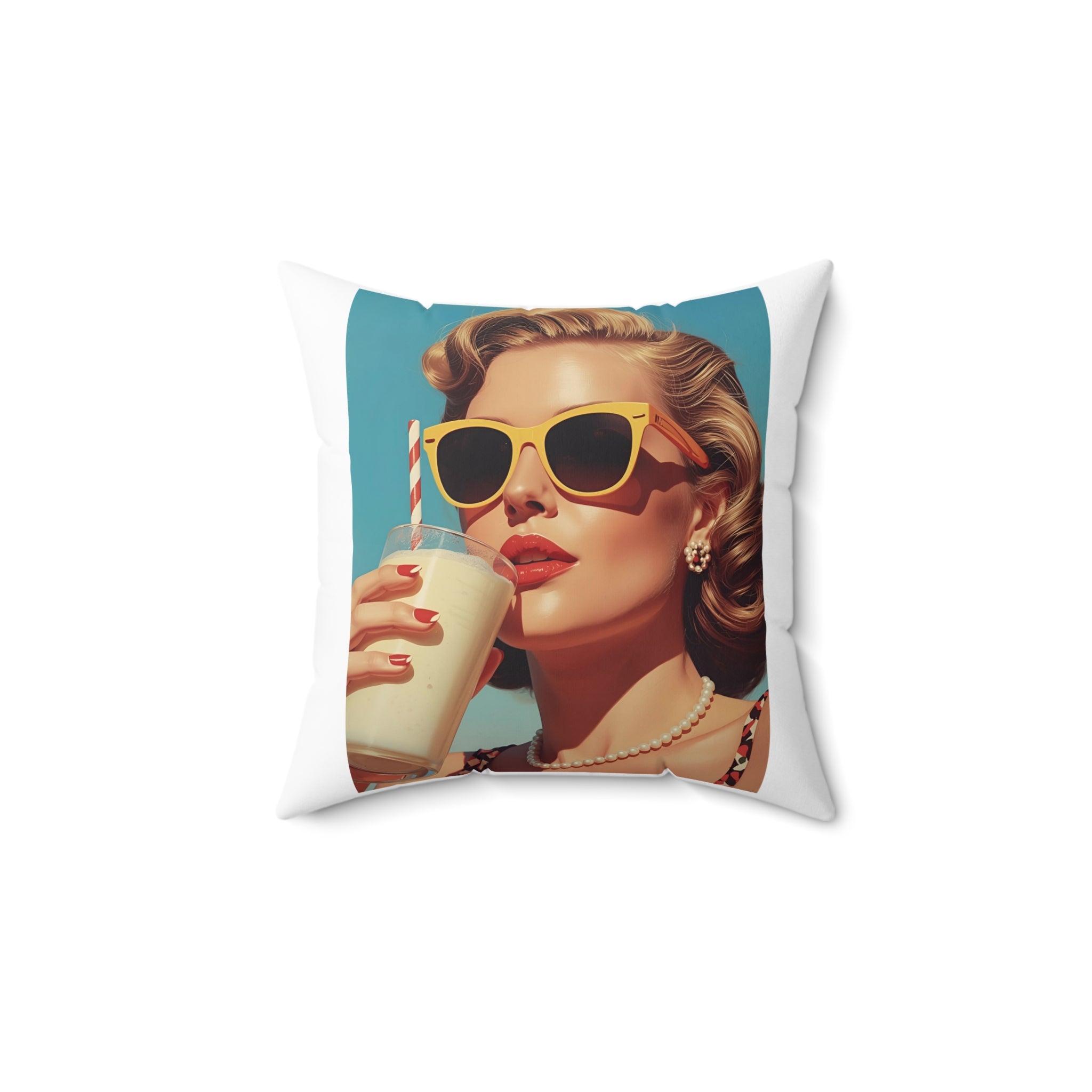 Retro Glamour Square Pillow | Vintage Decor, Home Accent, Gift for Her, Chic Living Room, Summer Vibes