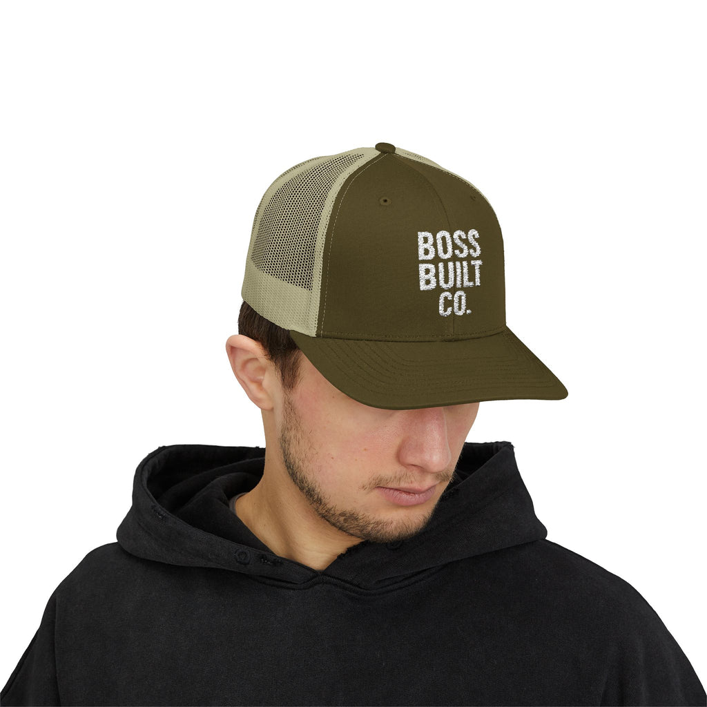 Boss Built Co. Trucker Hat — Vintage Distressed Snapback Cap for Builders & Makers