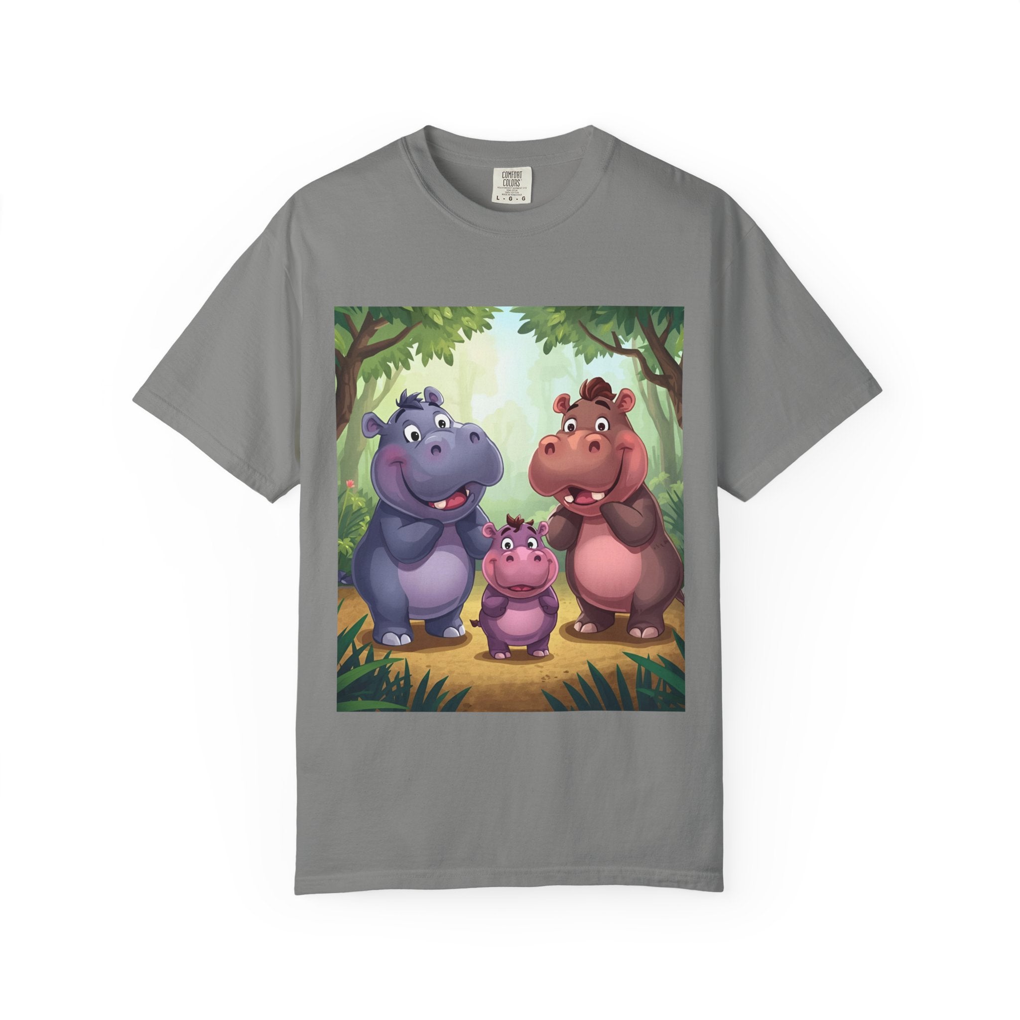 Cute Hippo Family T-Shirt, Unisex Garment-Dyed Tee, Animal Lovers Gift, Kids & Adults, Birthday, Family Reunion, Casual Wear
