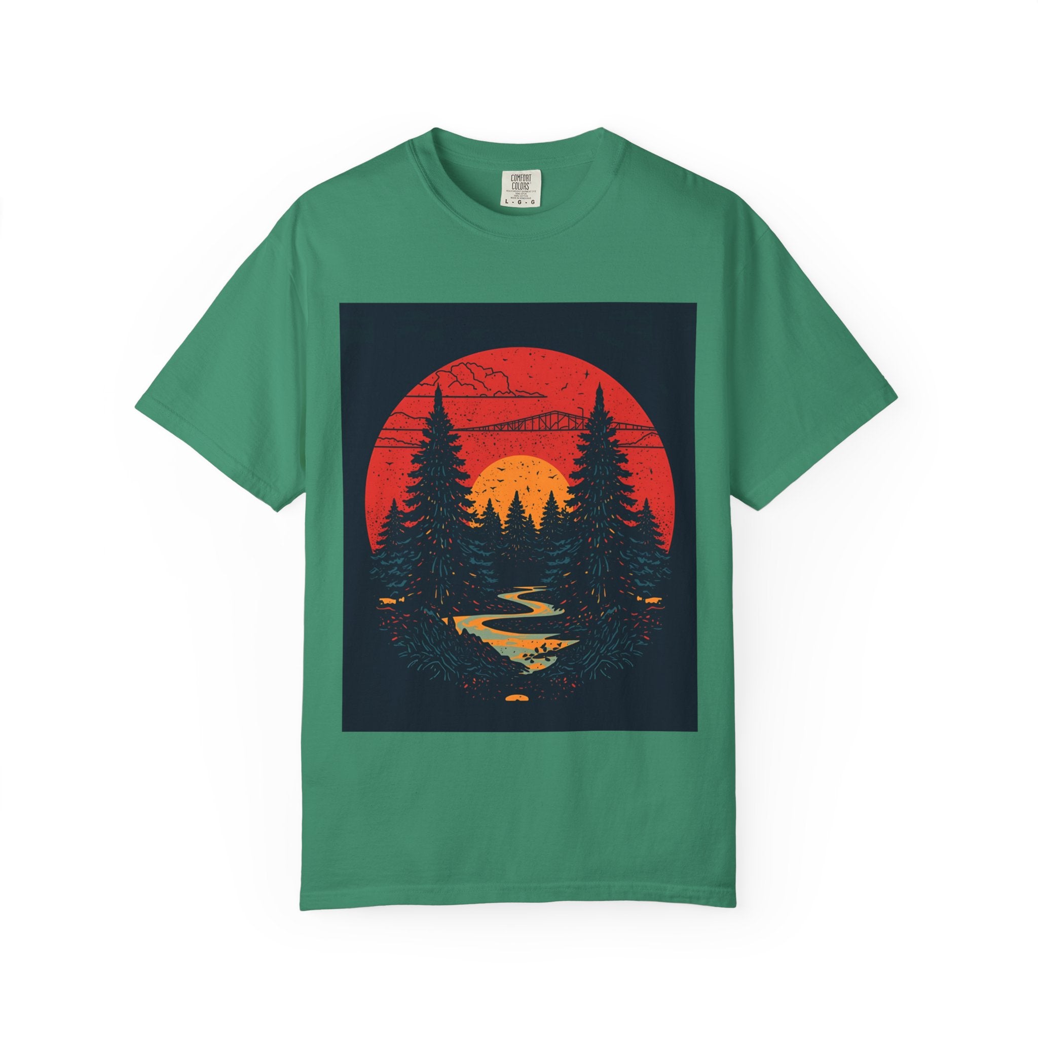 Sunset Forest Unisex Tee, Outdoor Adventure Shirt, Nature Lover Gift, Casual Stylish Top, Fall Fashion T-shirt