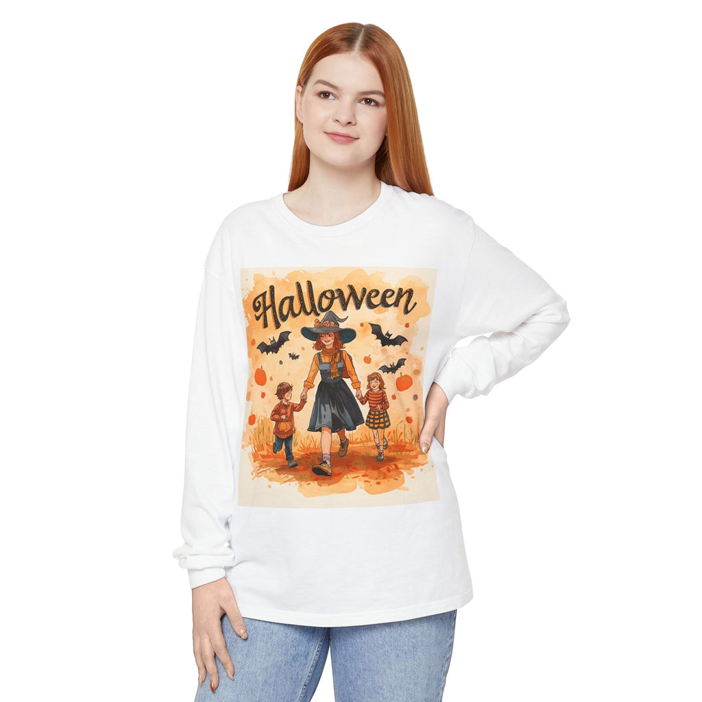 Halloween Themed Mom And Children Unisex Garment-dyed Long Sleeve T-Shirt