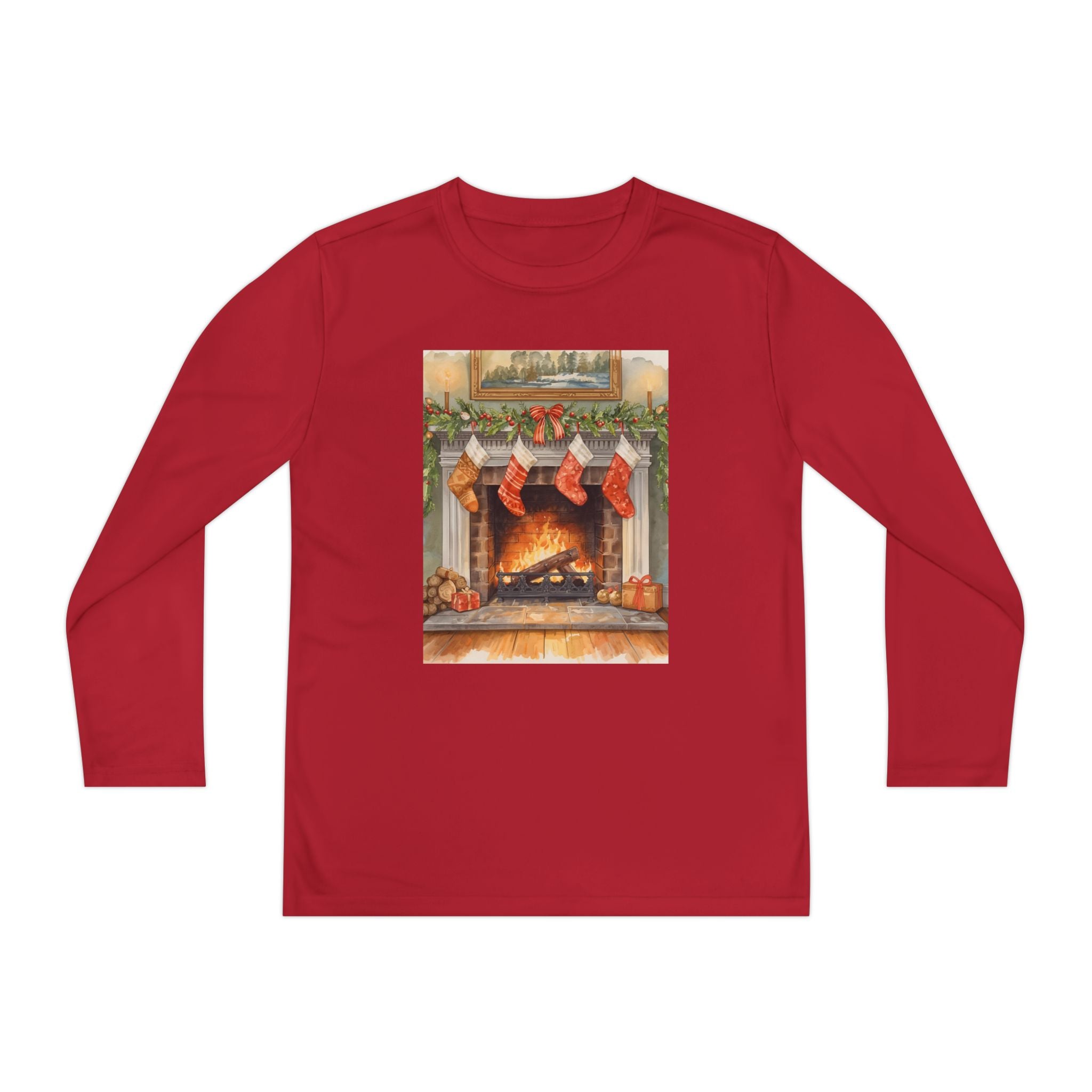 Christmas Stocking Fireplace Youth Long Sleeve Competitor Tee