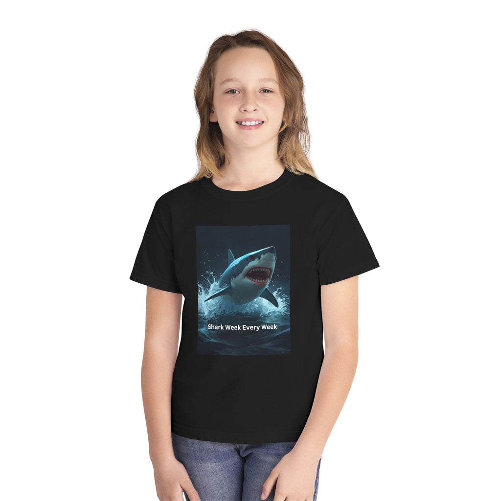 Shark Week Youth Tee, Fun Shark Graphic Shirt, Kids Summer Apparel, Ocean Lover Gift, Beach Party Clothing