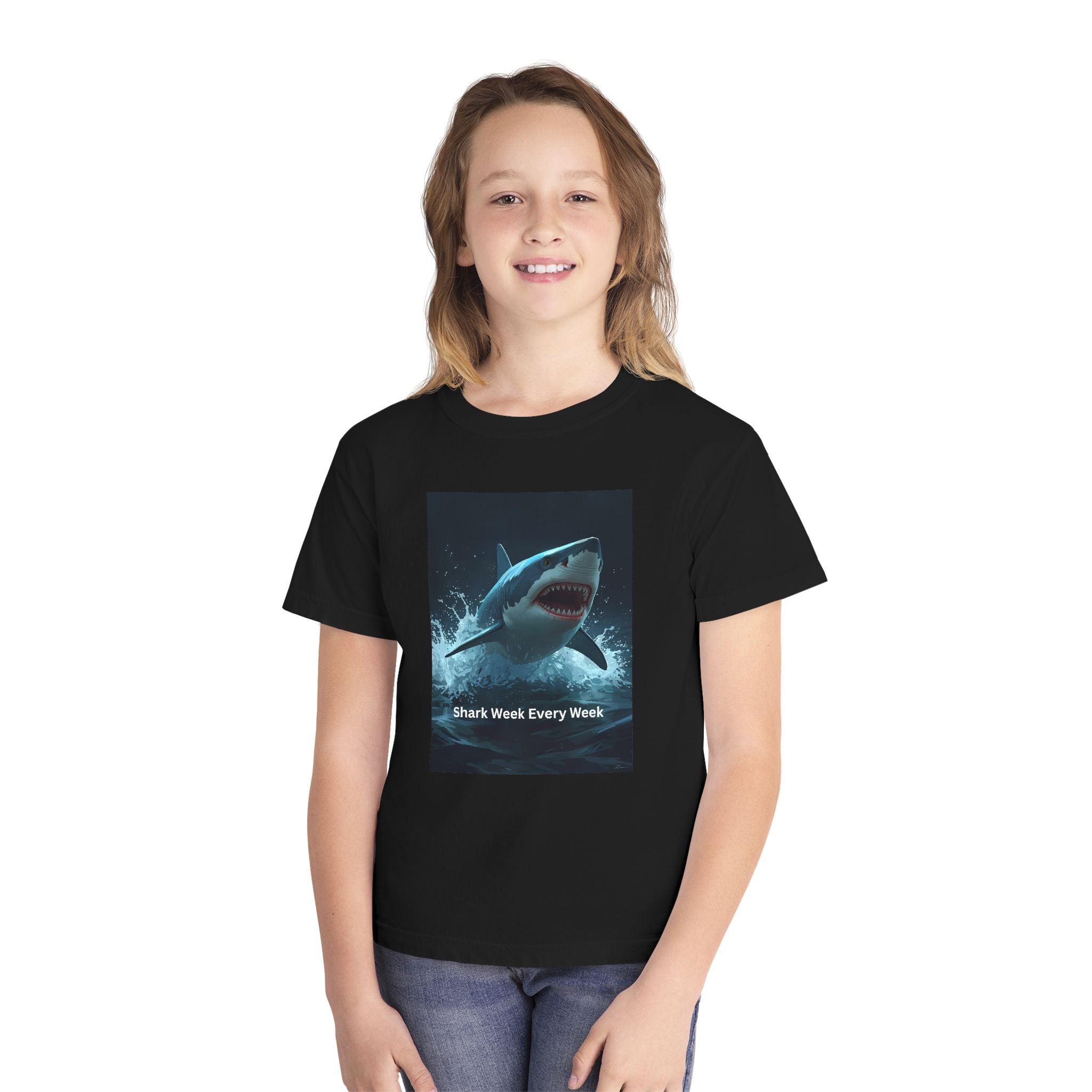 Shark Week Youth Tee, Fun Shark Graphic Shirt, Kids Summer Apparel, Ocean Lover Gift, Beach Party Clothing