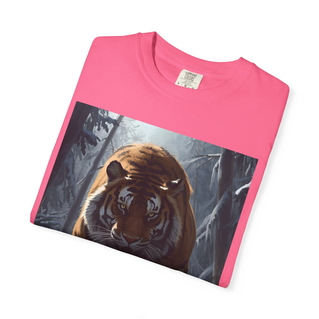 Fierce Tiger Roar Snow Graphic Tee, Eco-Friendly T-Shirt for Animal Lovers, Adventure Apparel, Gift for Wildlife Enthusiasts, Casual Wear