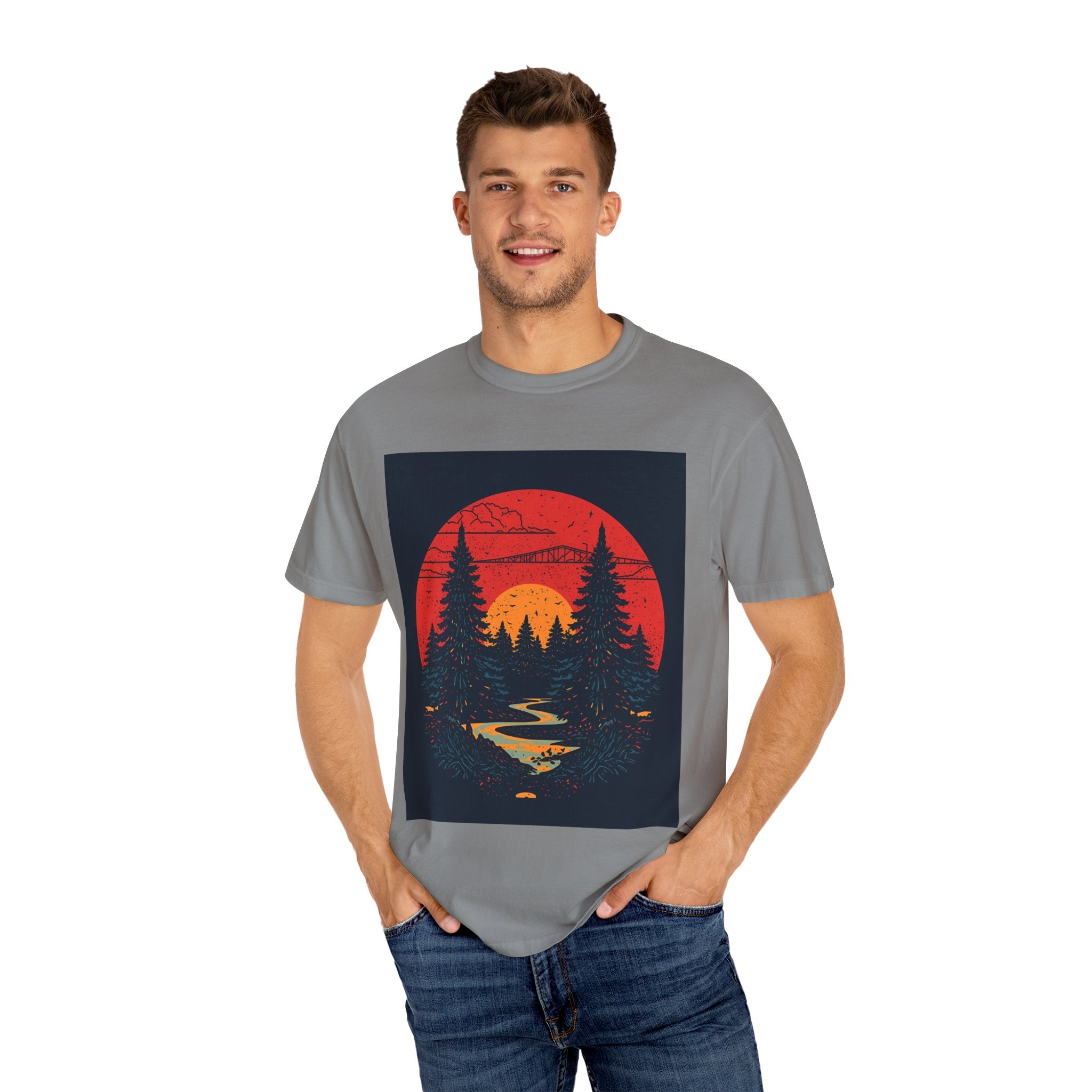 Sunset Forest Unisex Tee, Outdoor Adventure Shirt, Nature Lover Gift, Casual Stylish Top, Fall Fashion T-shirt