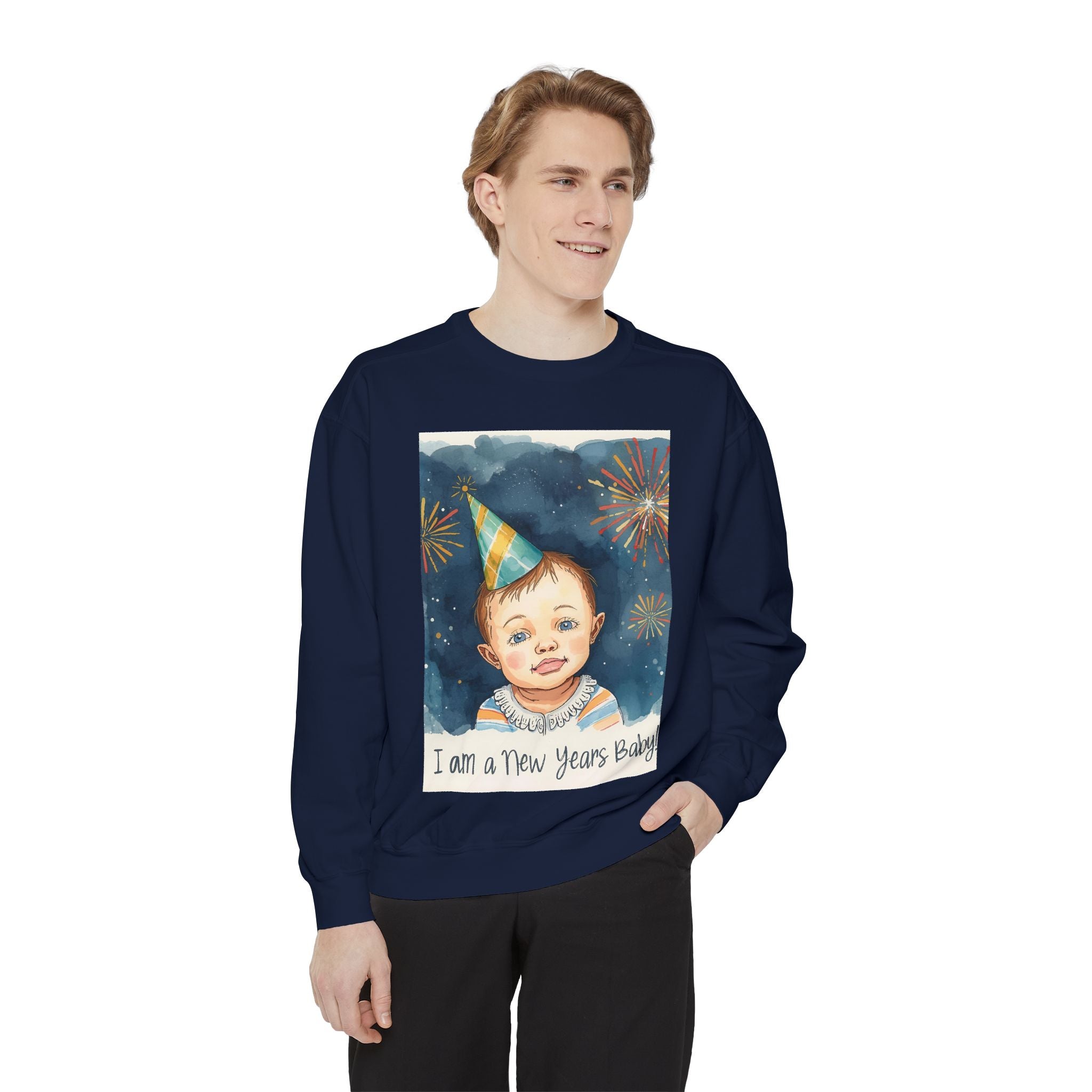 New Year's Baby Sweatshirt, Unisex Garment-Dyed Sweatshirt, Cute New Year Outfit, Holiday Gift, Baby Celebration Wear, Cozy Party Sweater