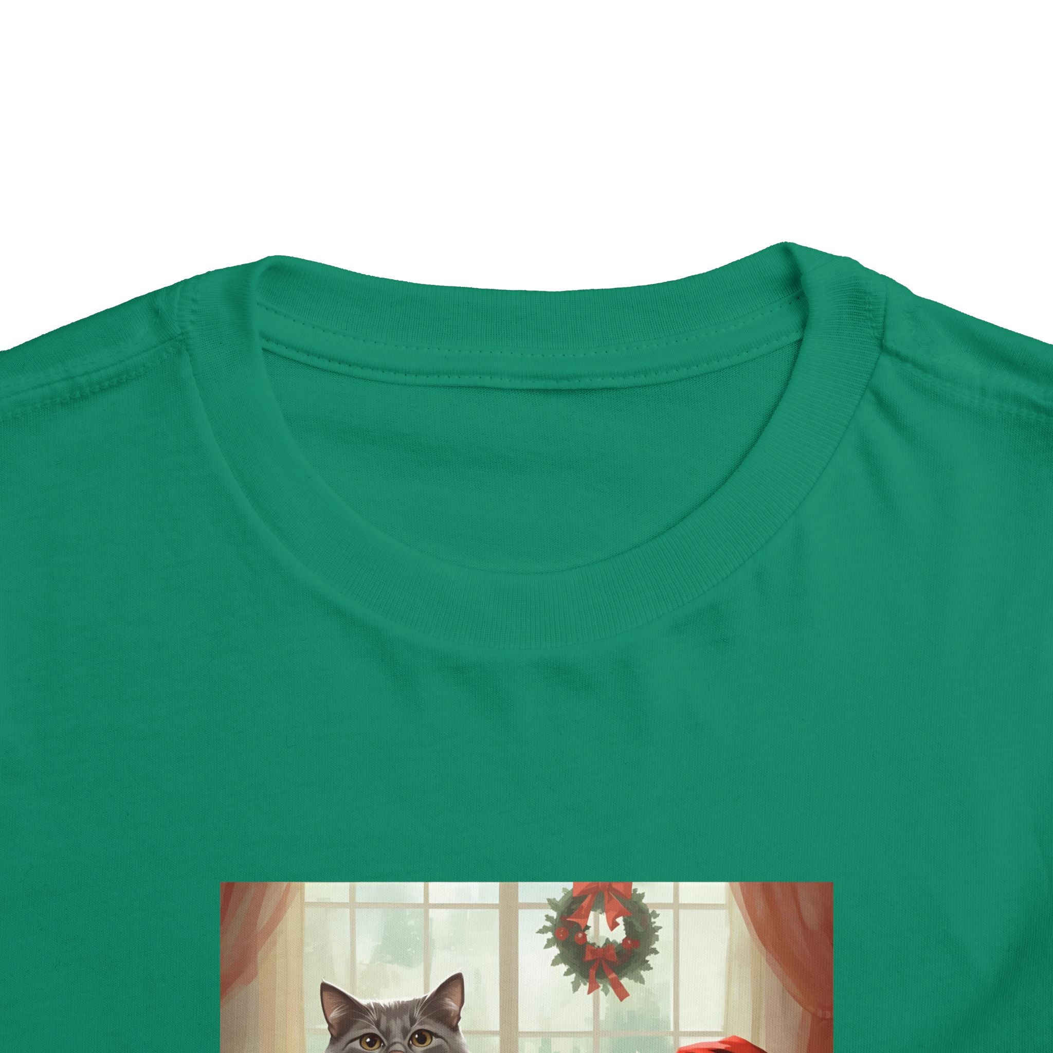 Cute Festive Christmas Cat Toddler Short Sleeve Tee