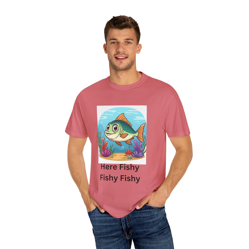 Playful Fish T-Shirt for Nature Lovers, Here Fishy Fishy Fishy Tee, Unisex Casual Wear, Perfect for Birthdays, Summer Fun, Beach Outings