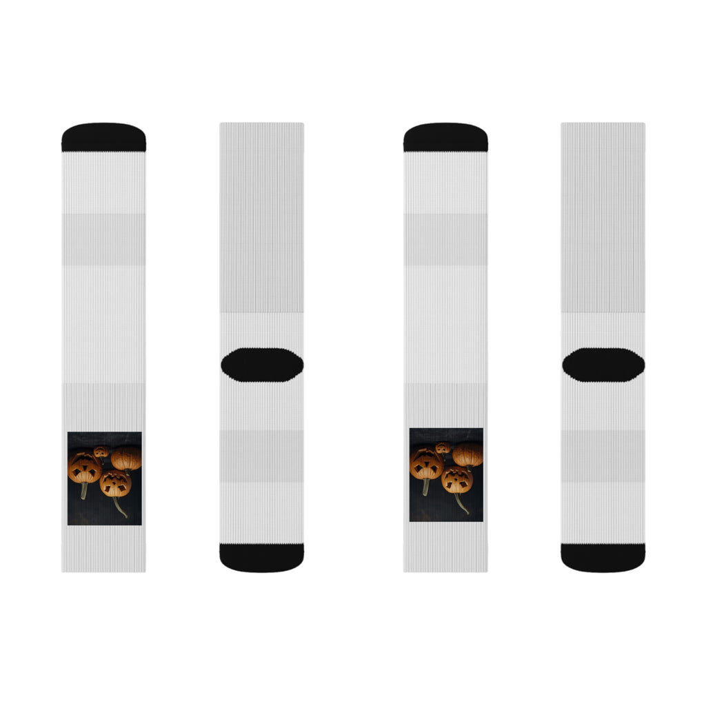 Halloween Pumpkin Socks, Cozy Fall Footwear, Fun Holiday Gift, Unique Apparel, Sublimation Design, Seasonal Accessories