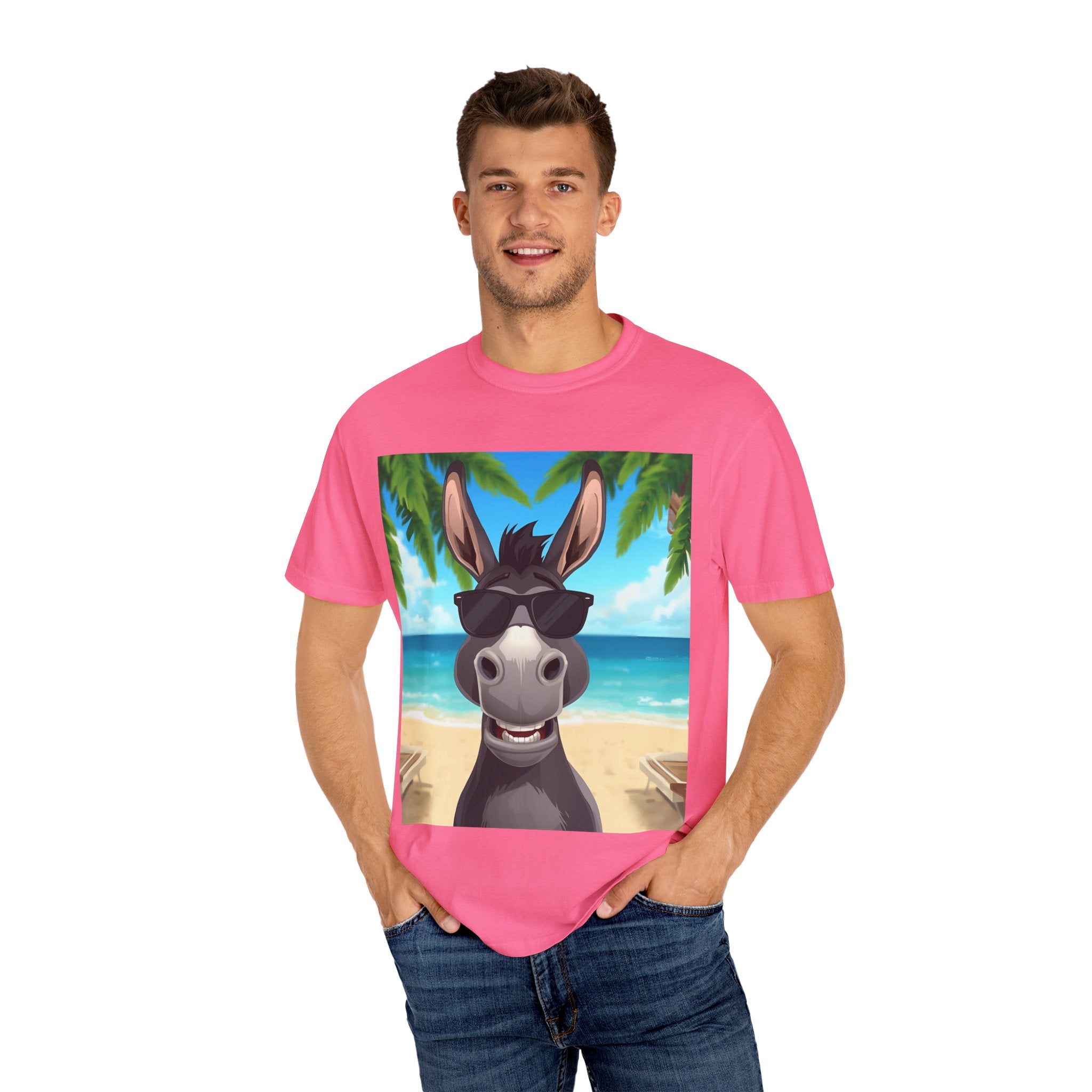 Chill Donkey Sunset T-Shirt, Unisex Summer Tee, Casual Beachwear, Gift for Animal Lovers, Fun Vacation Shirt