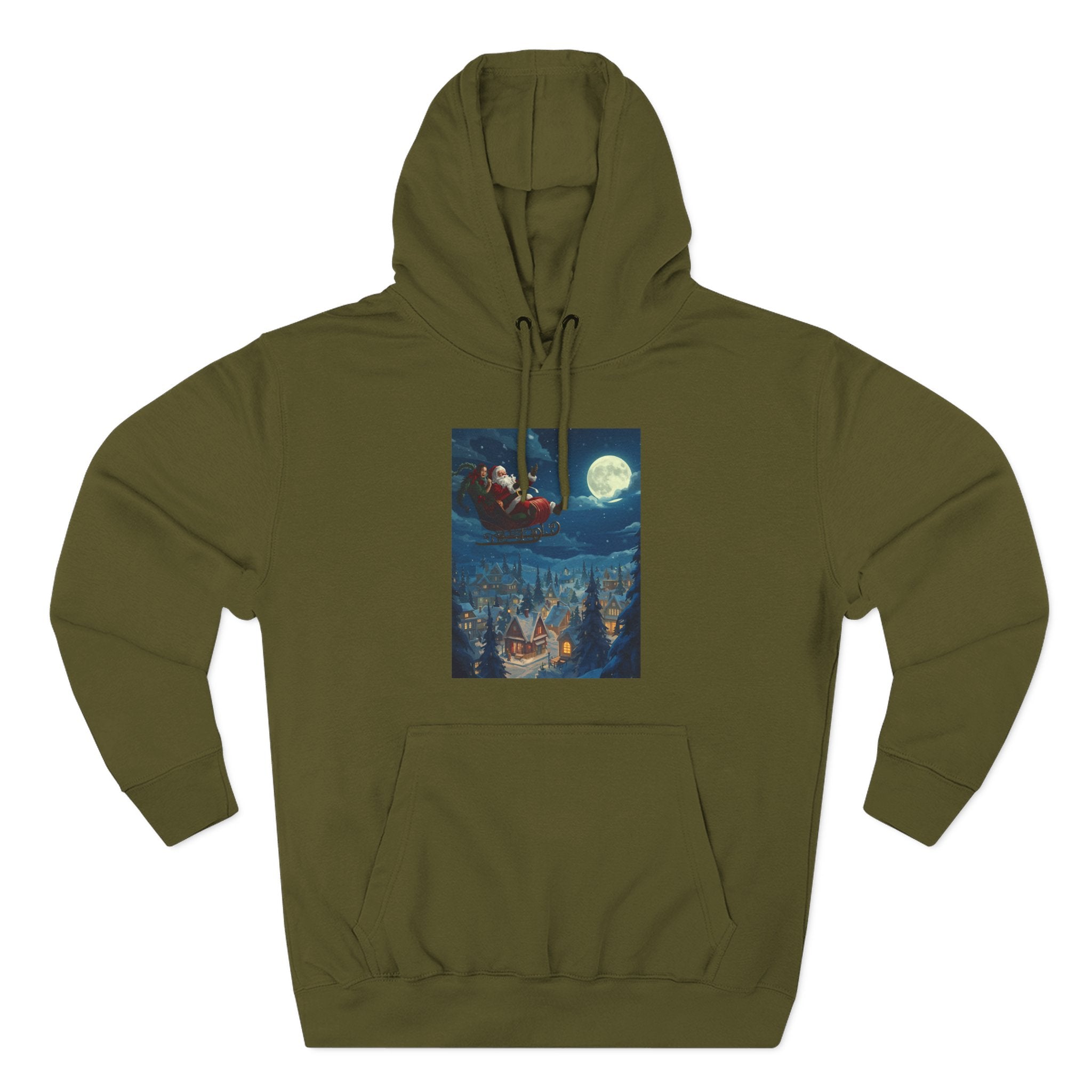 Christmas Santa Sleigh Three-Panel Fleece Hoodie