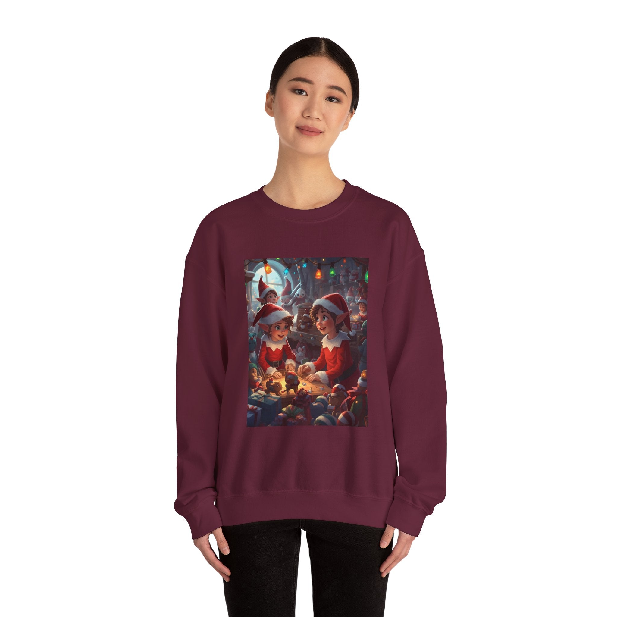 Christmas Elf Illustrative Sweatshirt, Christmas Gift, Holiday Apparel, Cozy Sweatshirt, Unisex Crewneck