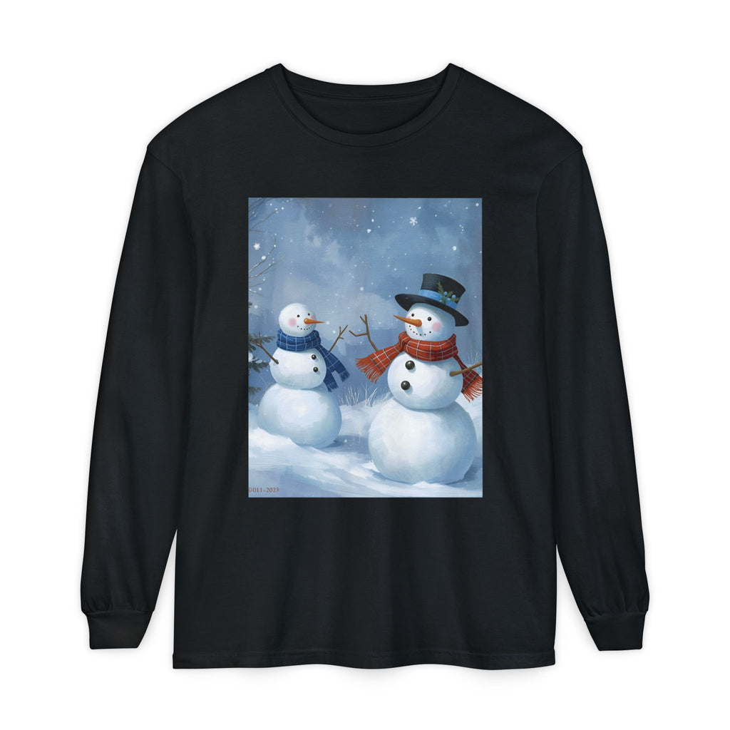 Christmas Snowman Family Unisex Garment-dyed Long Sleeve T-Shirt