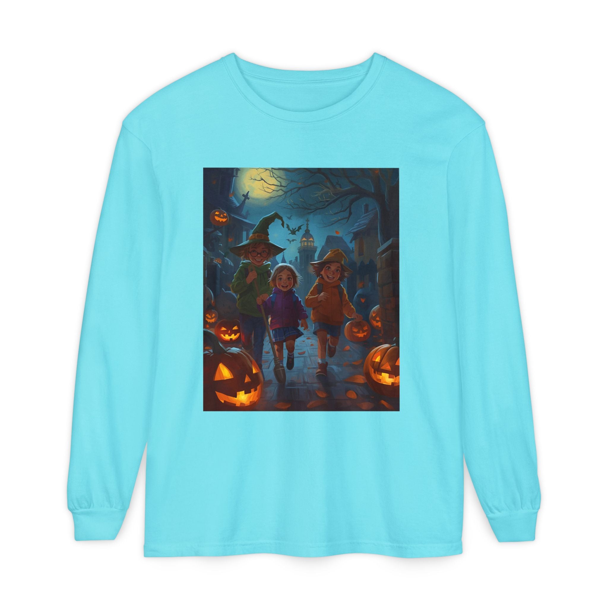 Halloween Themed Unisex Long Sleeve T-Shirt, Spooky Autumn Apparel, Trick-or-Treat Shirt, Fall Fashion, Casual Halloween Outfits