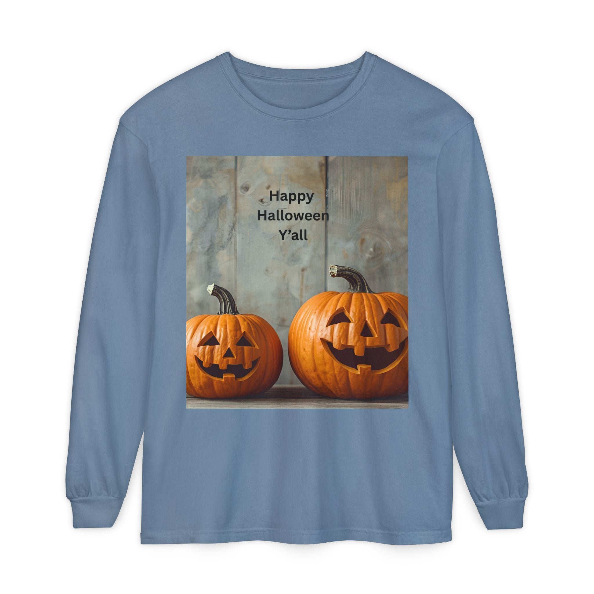Halloween Pumpkin Long Sleeve Tee, Happy Halloween Shirt, Fall Apparel, Unisex Halloween T-Shirt, Seasonal Clothing