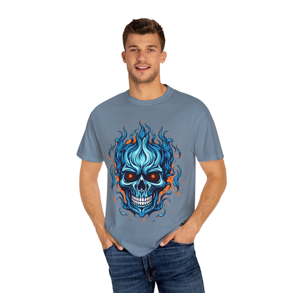 Flame Skull Graphic T-Shirt | Unisex Apparel for Rock Lovers, Halloween Costume, Edgy Style, Concert Fashion, Gift for Him/Her