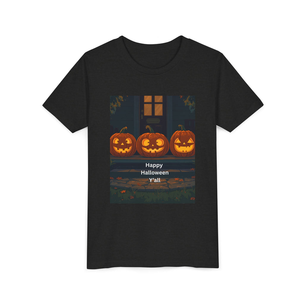 Halloween Pumpkin Youth Tee, Jack-o'-lantern Shirt, Trick or Treat Apparel, Spooky Kids T-Shirt, Halloween Costume Top
