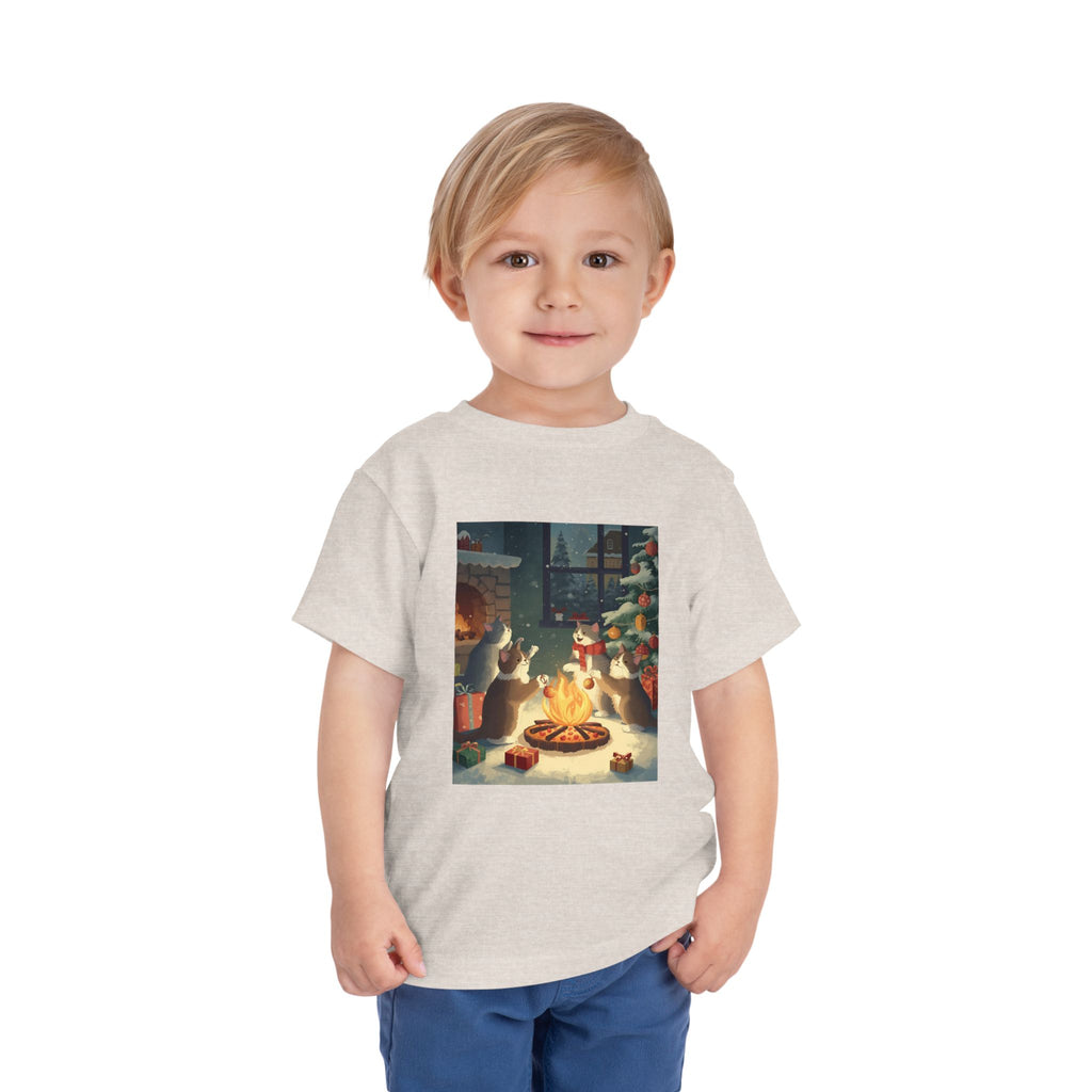 Cute Cat Christmas Festive Toddler Short Sleeve Tee