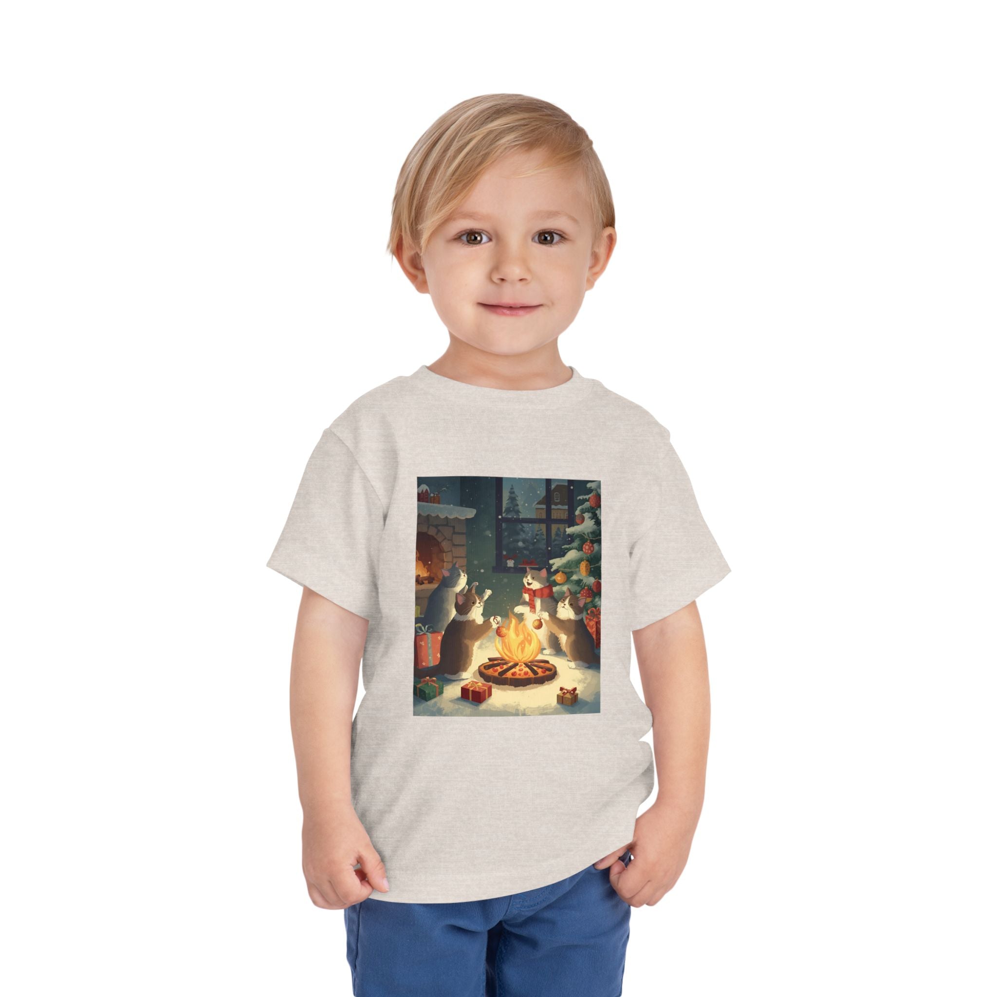 Cute Cat Christmas Festive Toddler Short Sleeve Tee