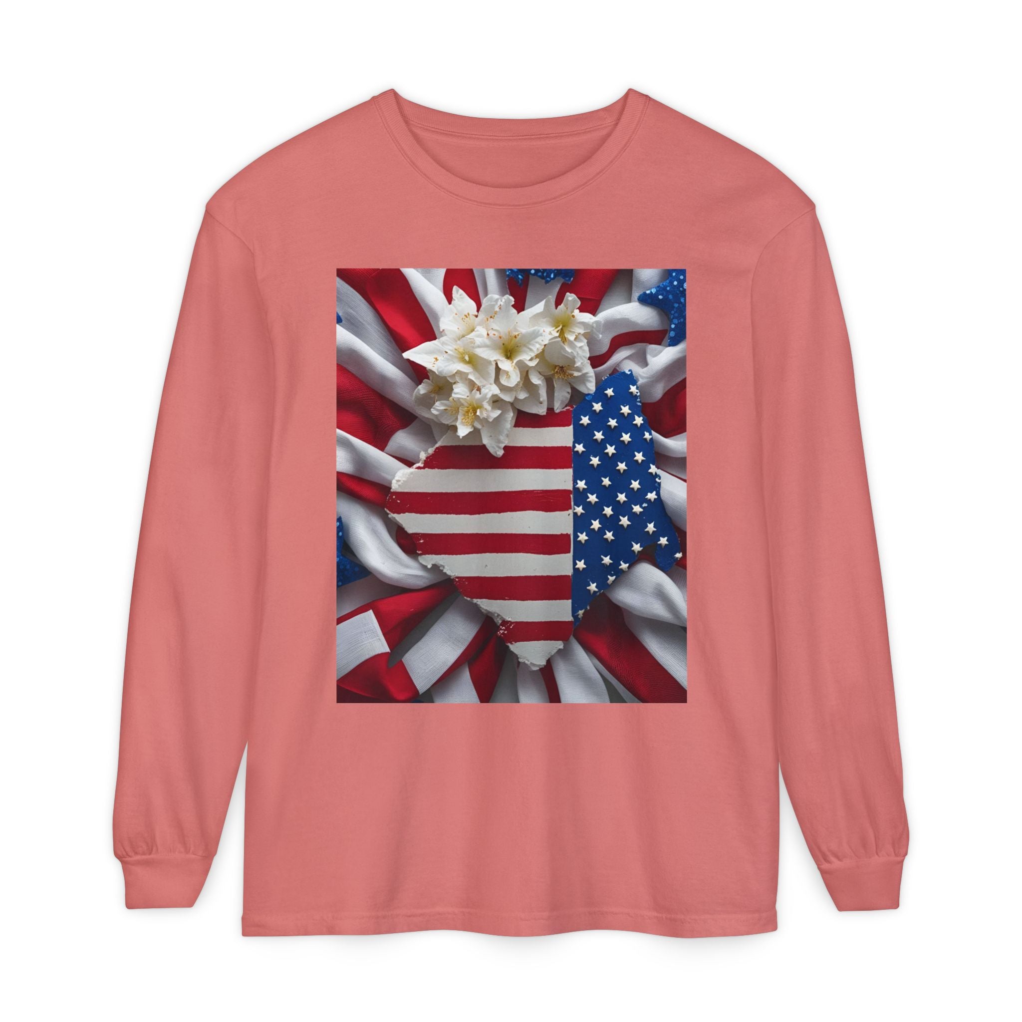 Patriotic Long Sleeve T-Shirt | Unisex Garment-Dyed Tee for Independence Day, Memorial Day, Fourth of July, Summer BBQs, Gifts
