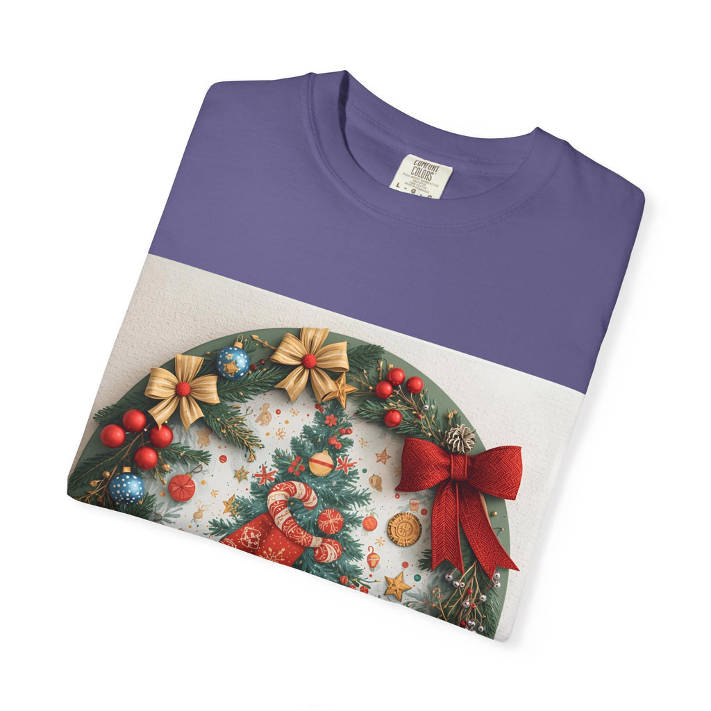 Christmas Wreath Festive Holiday T-Shirt, Christmas Tee, Seasonal Wear, Gift for Him/Her, Cute Xmas Shirt, Unisex Holiday Apparel