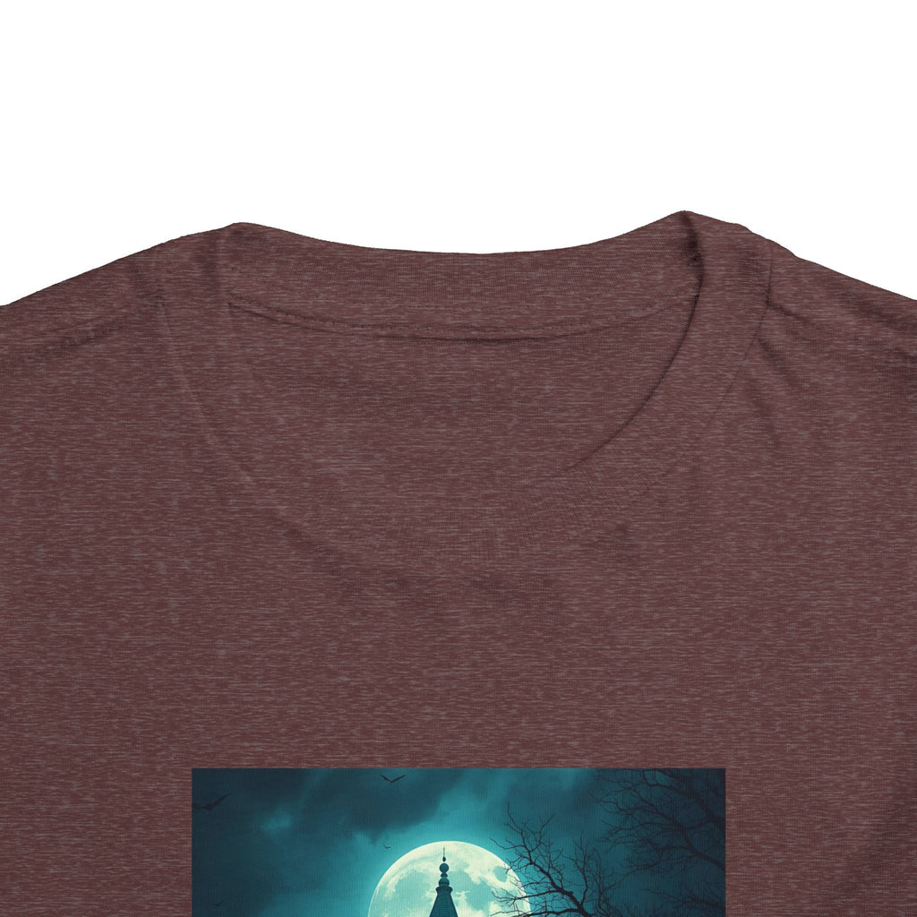 Haunted Moonlight Toddler Halloween Short Sleeve Tee, Ghostly Castle Shirt, Spooky Toddler Tee, Kids Halloween Costume Top, Fall Festivity Apparel