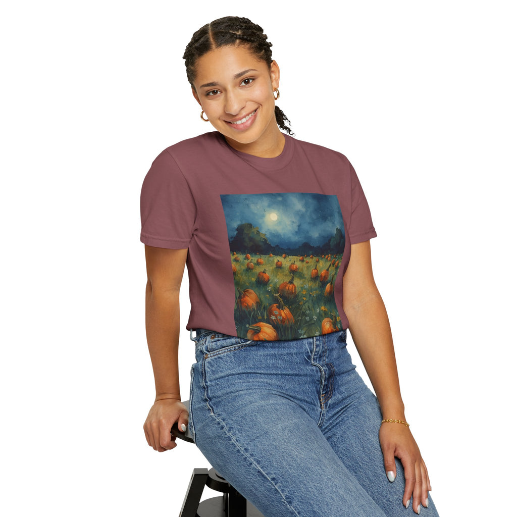 Autumn Pumpkin Field T-shirt | Unisex Fall Tee, Cozy Graphic Shirt, Halloween Gift, Harvest Fashion, Seasonal Wear, Pumpkin Lovers