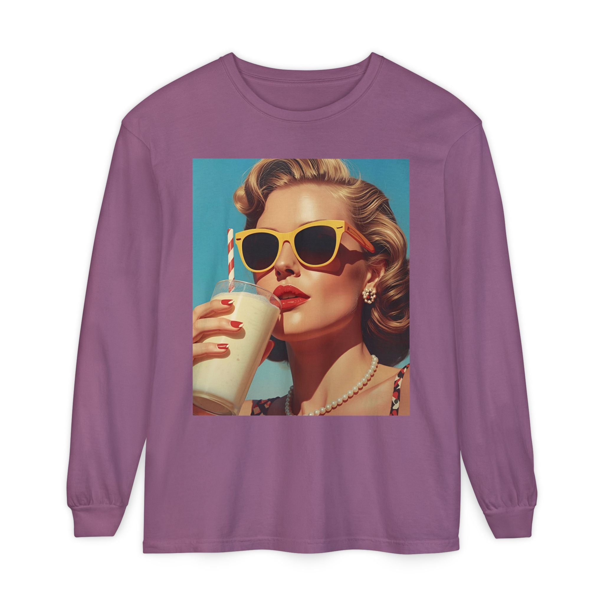 Retro Pop Art Long Sleeve T-Shirt, Vintage Graphic Tee, Fashion Top, Summer Style shirt, Gift for Art Lovers, Casual Wear