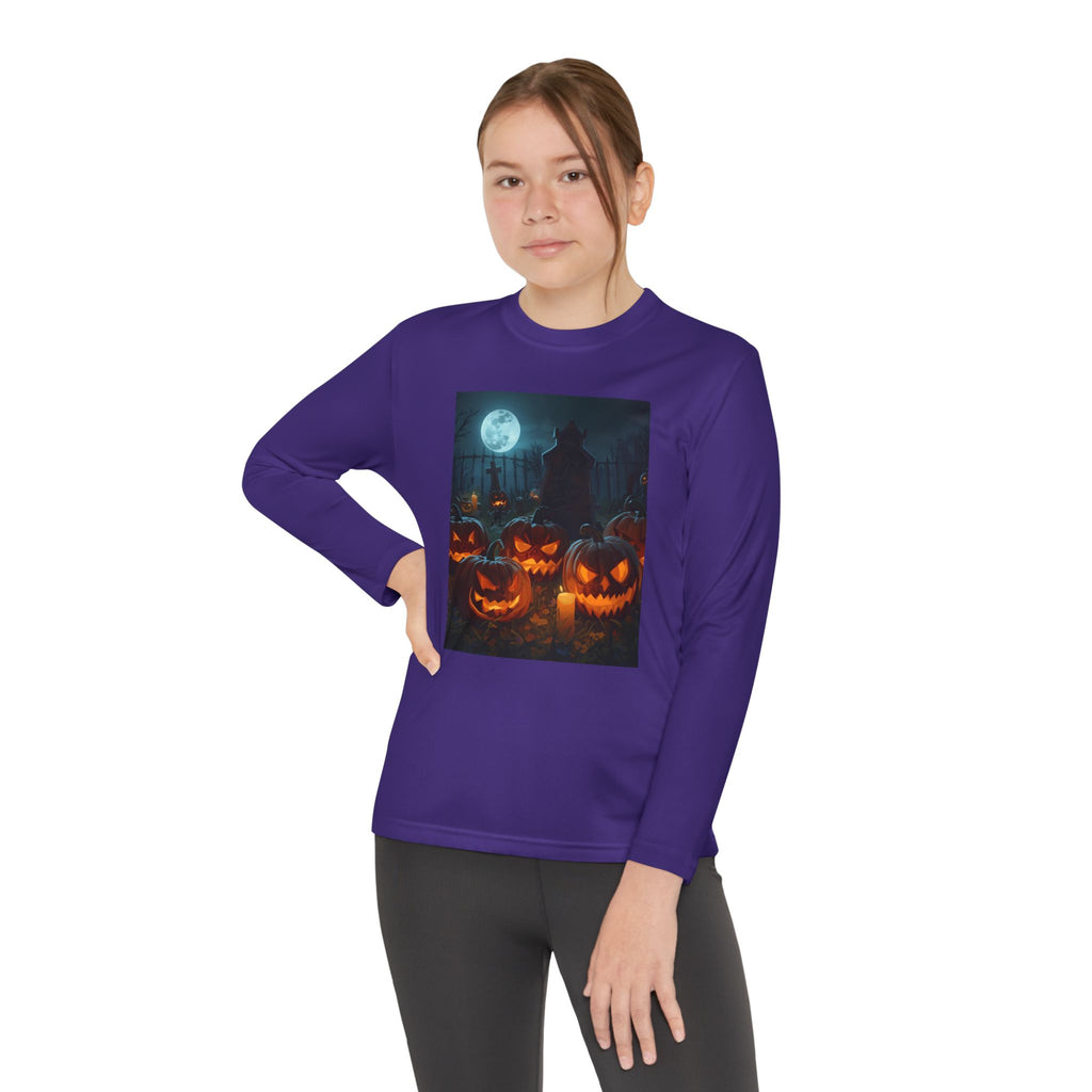 Spooky Halloween Pumpkin Youth Long Sleeve Competitor Tee