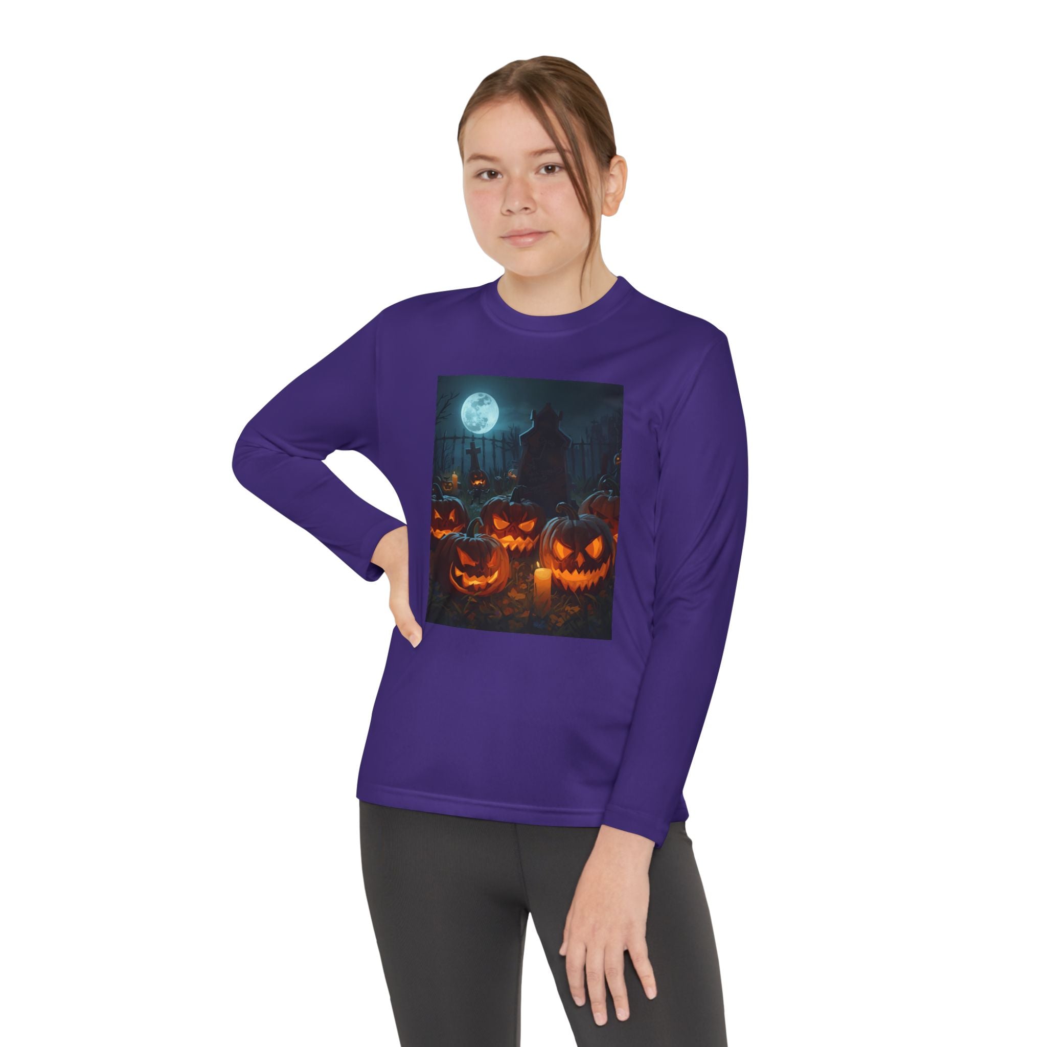 Spooky Halloween Pumpkin Youth Long Sleeve Competitor Tee