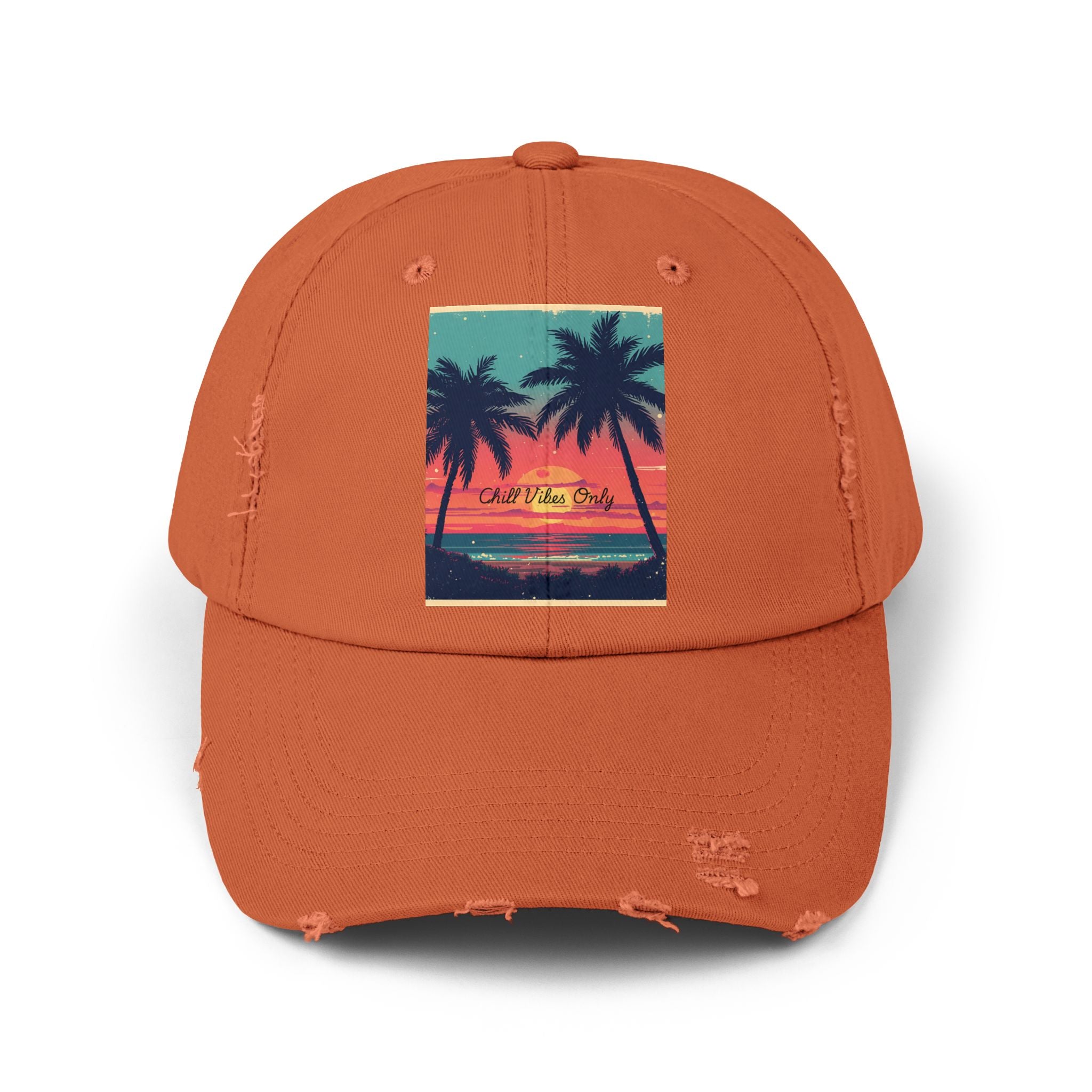 Tropical Sunset Unisex Distressed Cap