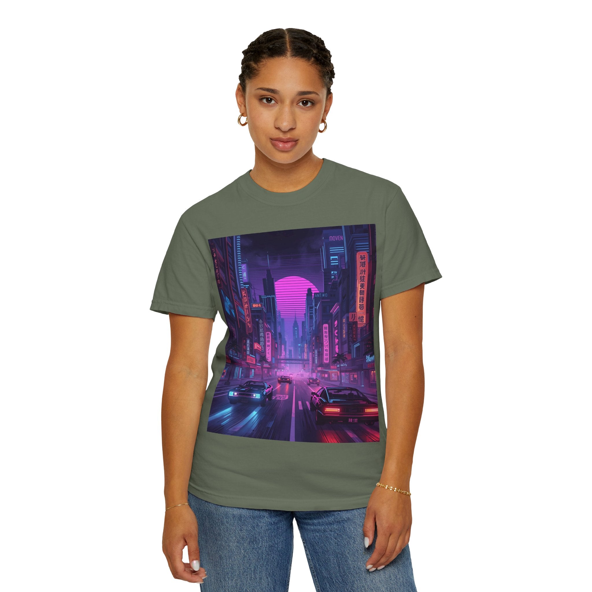 Futuristic Neon Cityscape T-Shirt, Retro Graphic Tee, Unisex Streetwear, Urban Vibe Shirt, Gift for Gamers, Summer Outfit