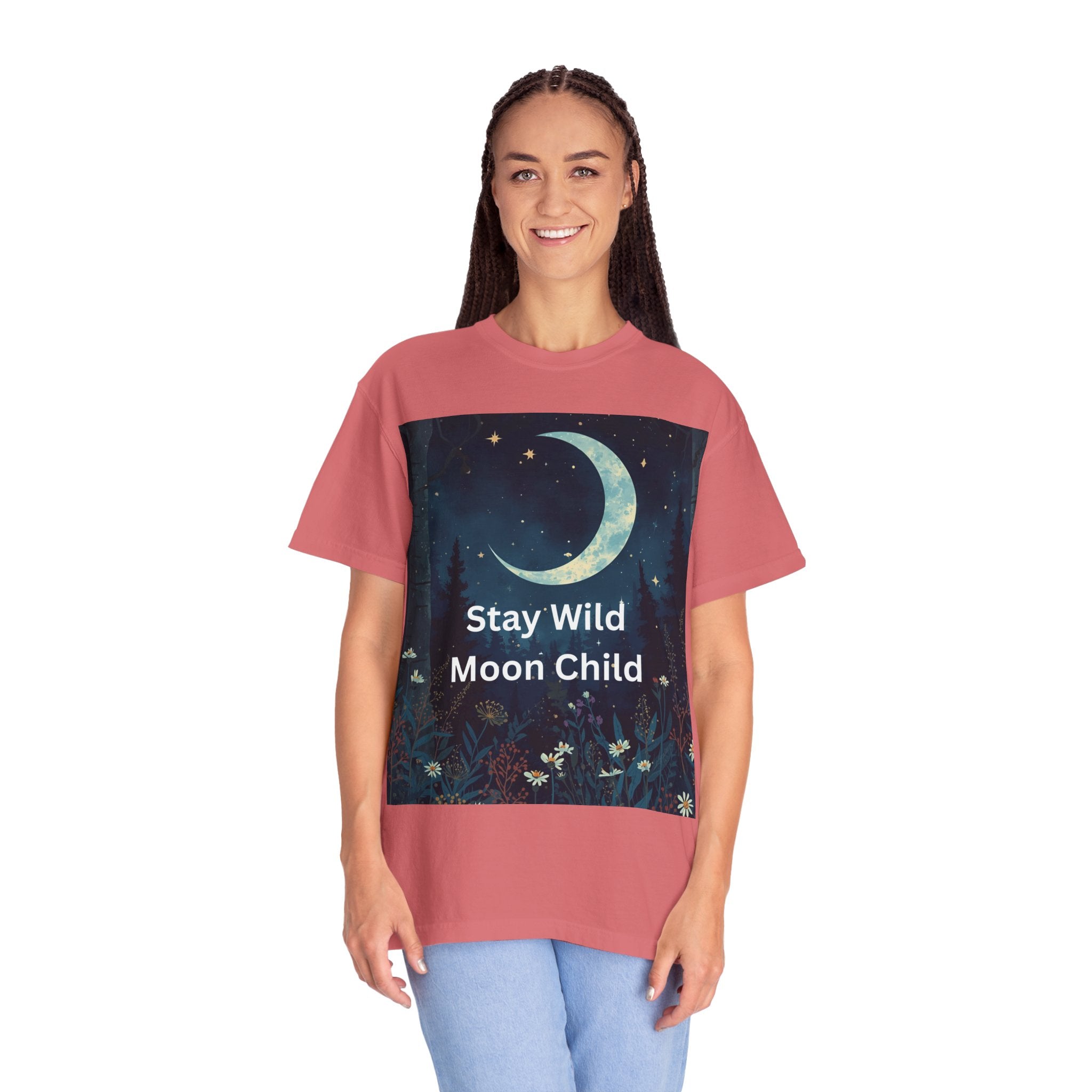Stay Wild Moon Child Garment-Dyed T-Shirt | Unisex Graphic Tee for Nature Lovers, Boho Style, Gift for Friends, Eco-Friendly Fashion