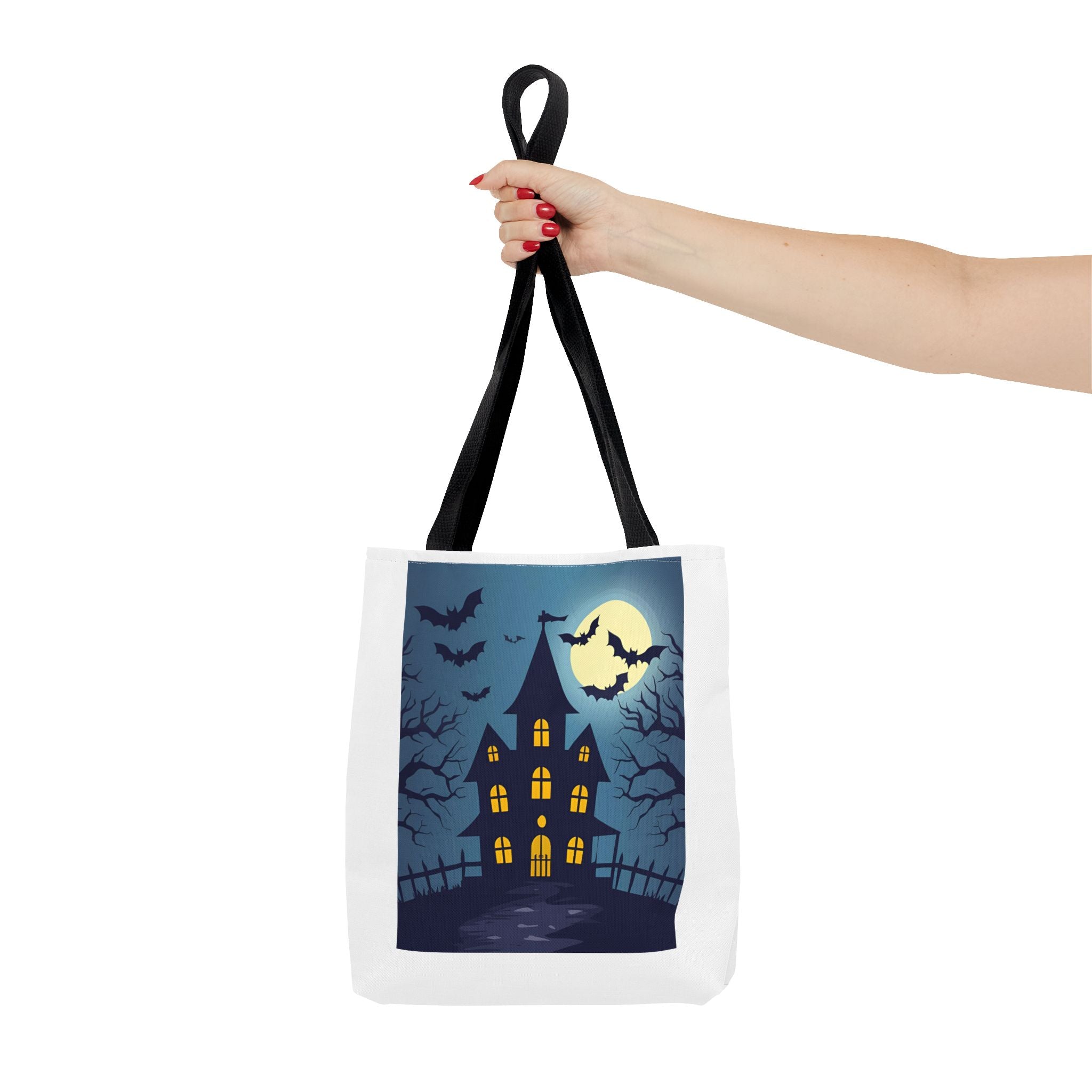 Halloween Haunted House Tote Bag, Spooky Shopping Bag, Party Favor, Trick or Treat, Autumn Accessory, Gift for Ghost Lovers, Haunted House Design