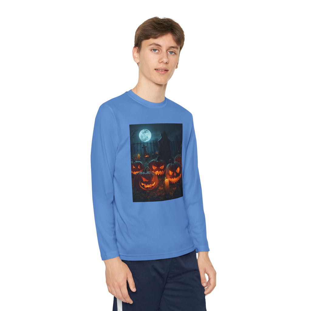 Spooky Halloween Pumpkin Youth Long Sleeve Competitor Tee