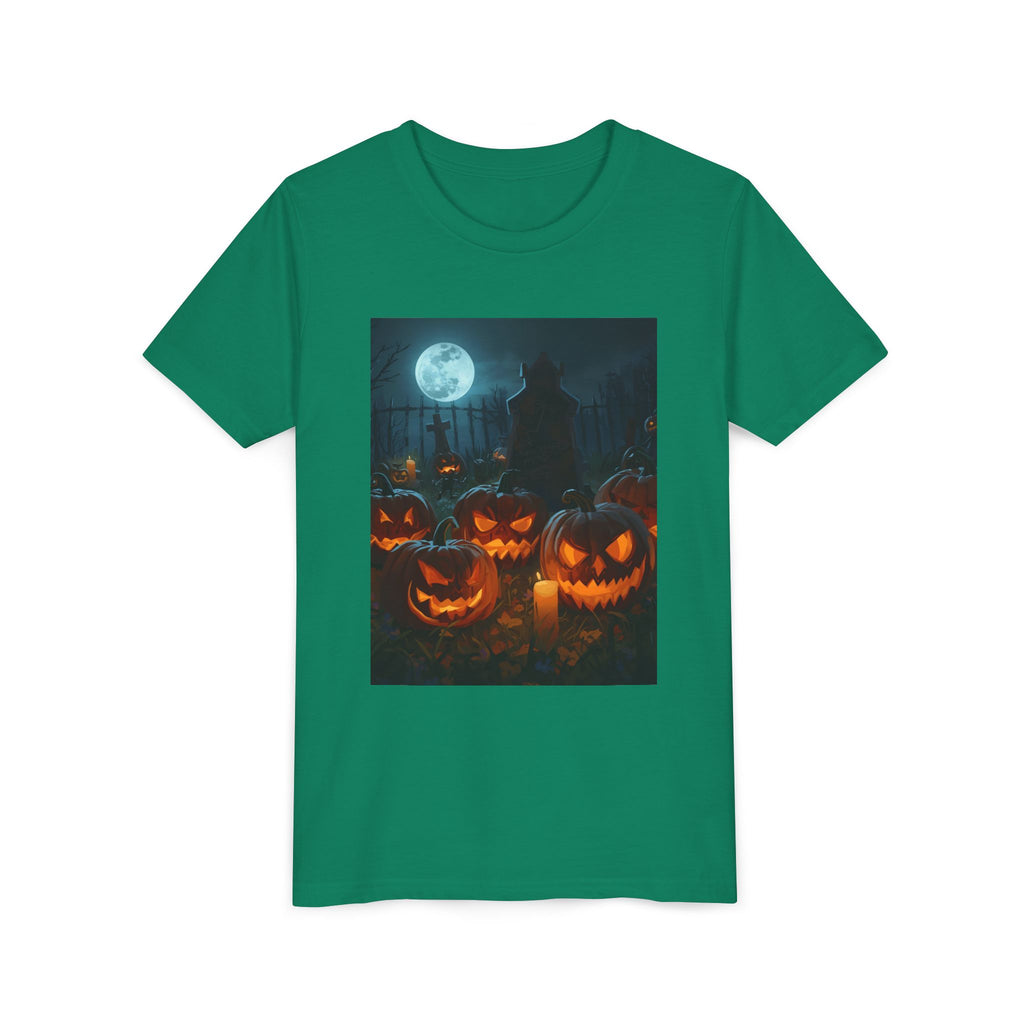 Scary Halloween Pumpkin Youth Short Sleeve Tee, Cute Halloween Shirt, Kids Costume Top, Spooky Tees, Trick or Treat Shirt