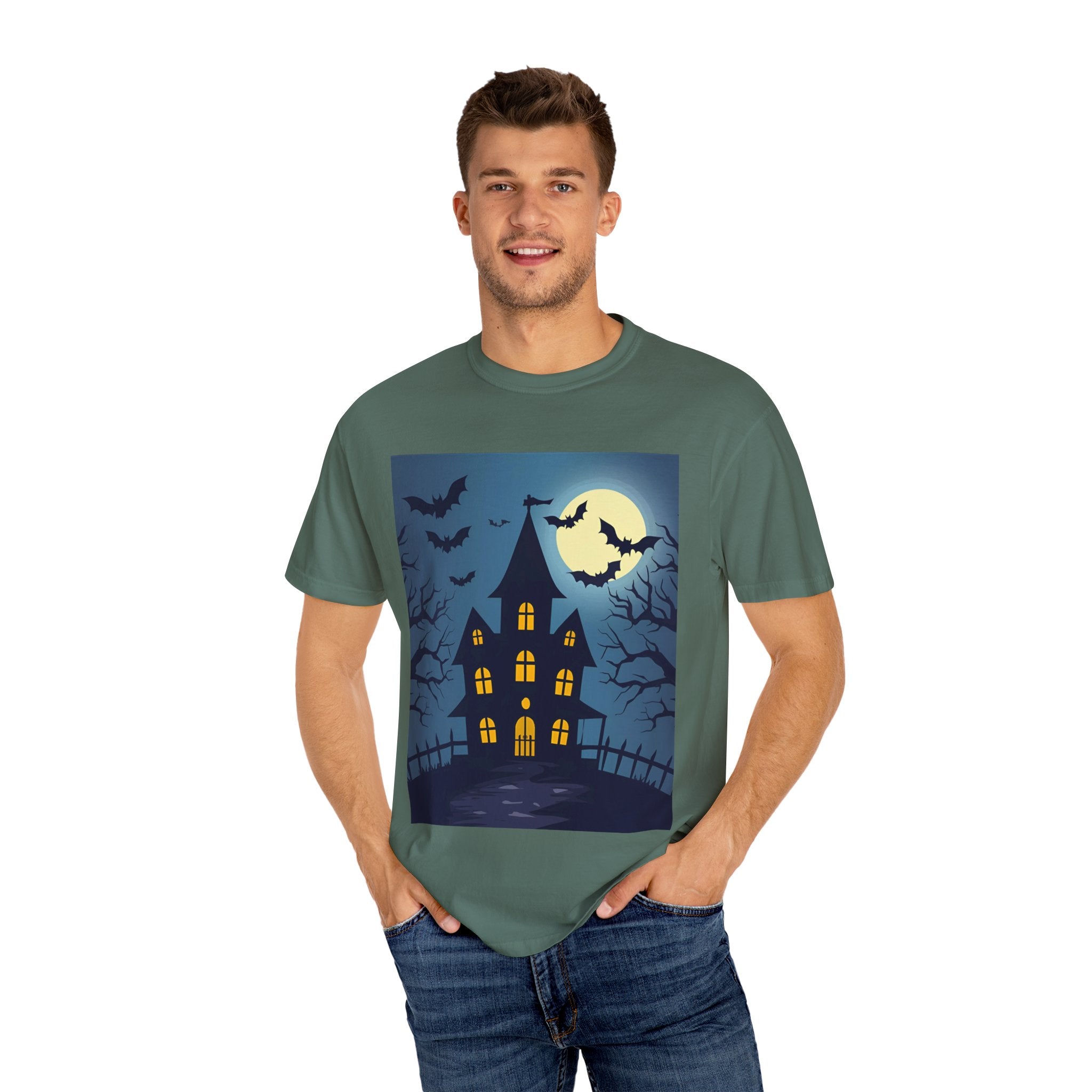 Haunted House T-Shirt, Spooky Halloween Tee, Unisex Shirt, Fall Apparel, Ghostly Graphic Tee, October Celebration Outfit