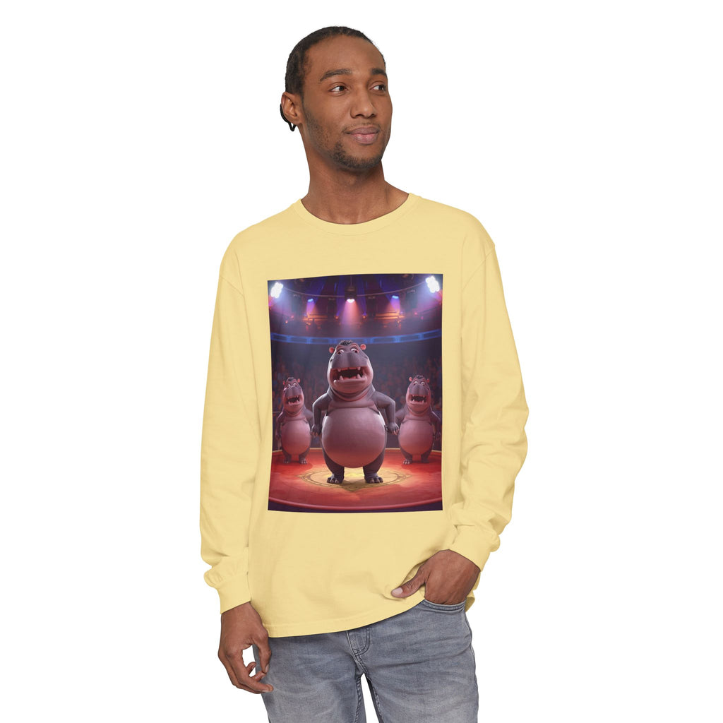 Hippo Funny Unisex Garment-dyed Long Sleeve T-Shirt