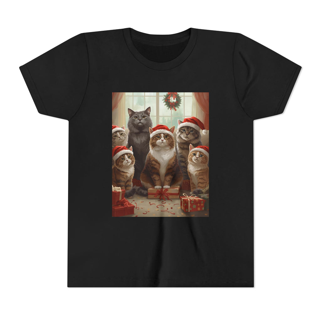 Cute Festive Christmas Cat Youth Short Sleeve Tee