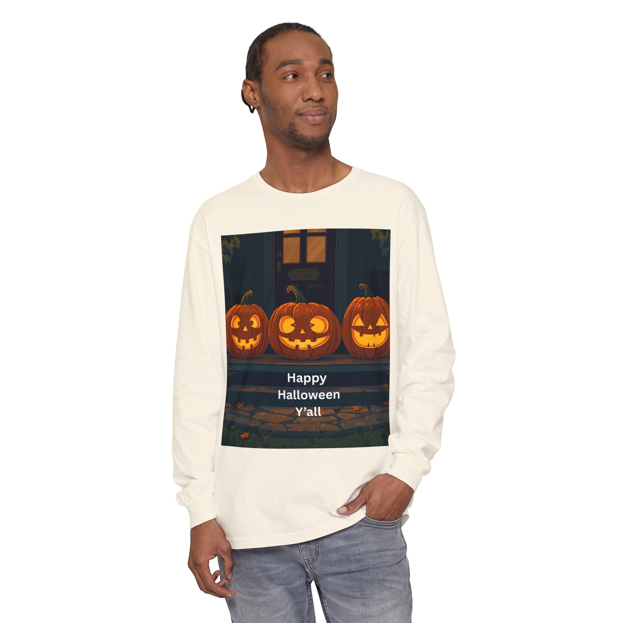 Halloween Pumpkin Long Sleeve T-Shirt, Fall Apparel, Comfortable Shirt, Unisex Halloween Tee, Seasonal Gift, Spooky Vibes