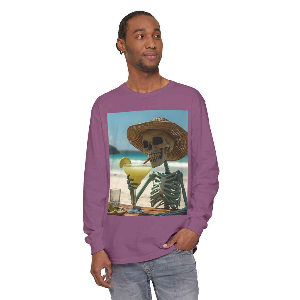 Chill Vibes Skeleton Unisex Garment-dyed Long Sleeve T-Shirt