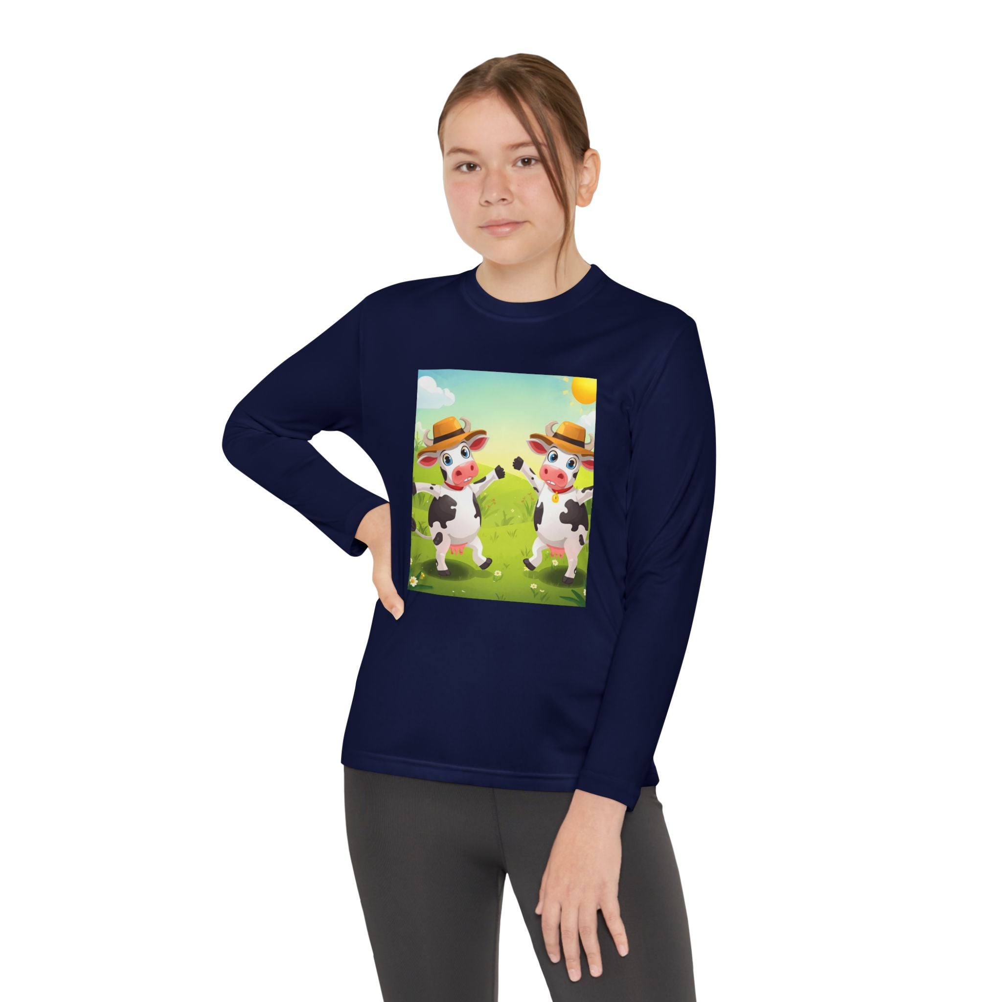 Cute Cows Farm Fun Youth Long Sleeve Competitor Tee