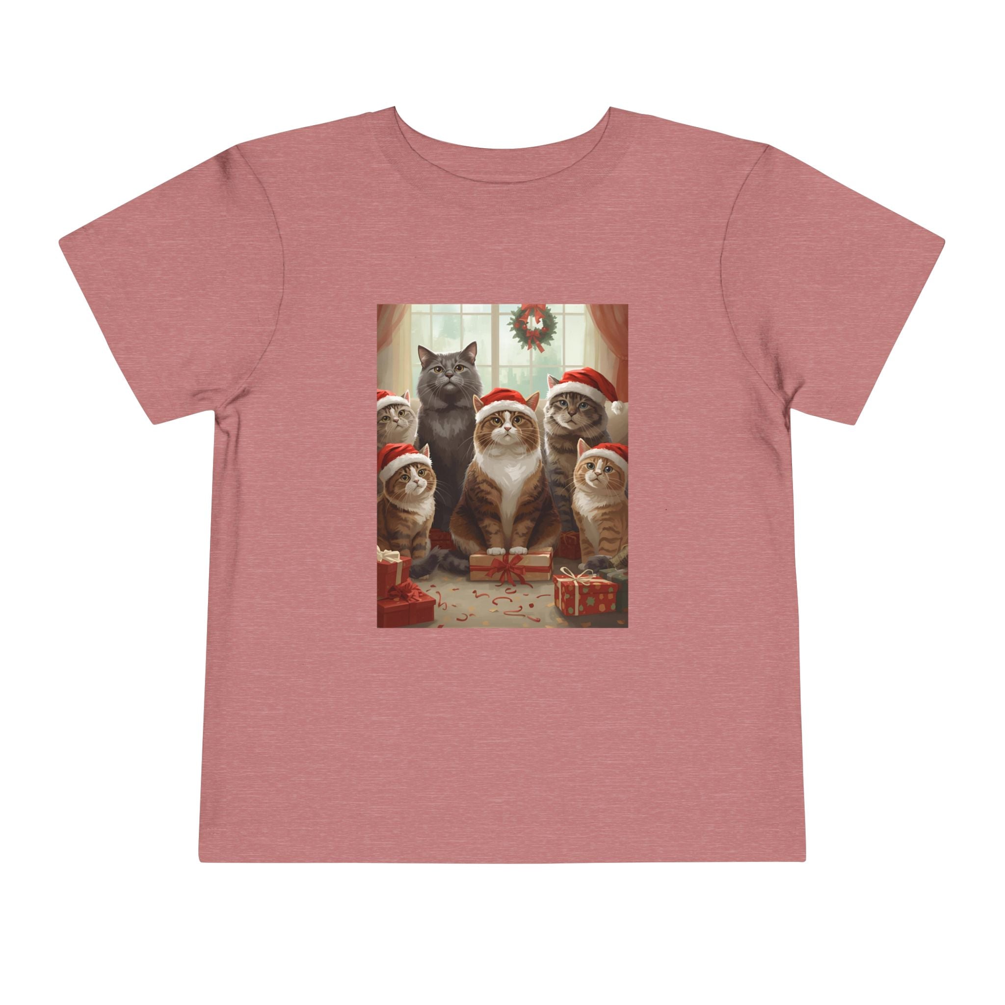 Cute Festive Christmas Cat Toddler Short Sleeve Tee