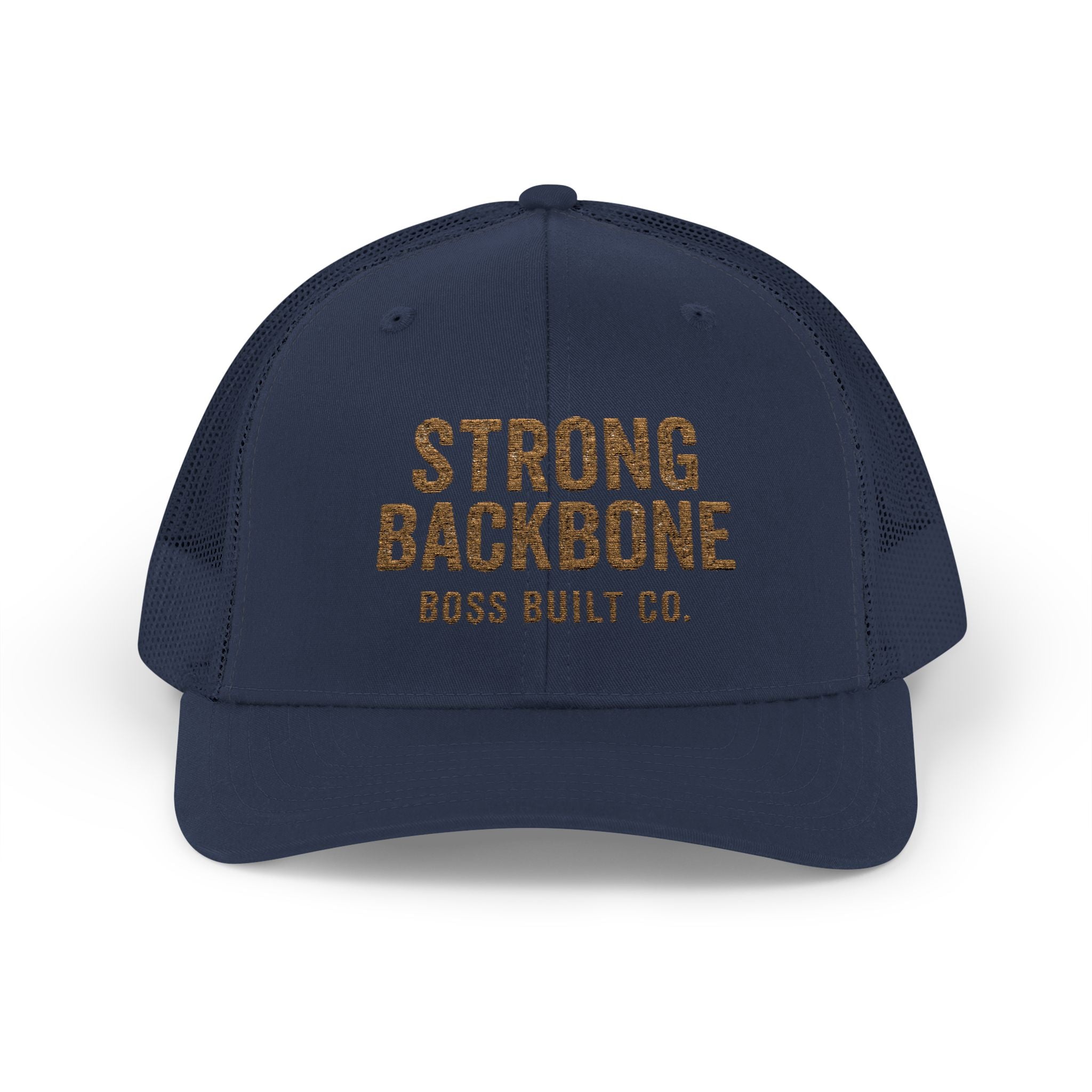 Boss Built Co Strong Backbone Trucker Cap — Motivational Snapback Hat