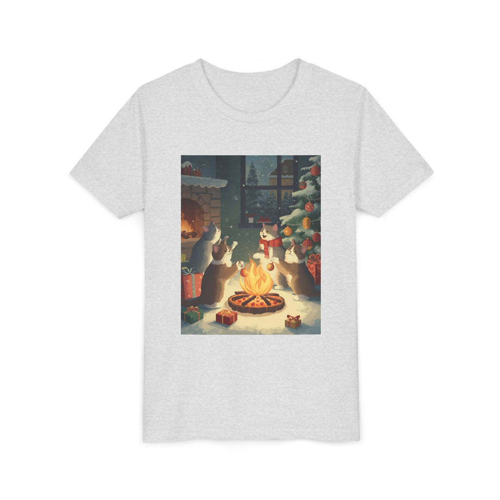Cozy Christmas Youth Tee, Festive Graphic Short Sleeve Shirt, Holiday Charm for Kids, Cute Gift for Thanksgiving, Winter Gatherings