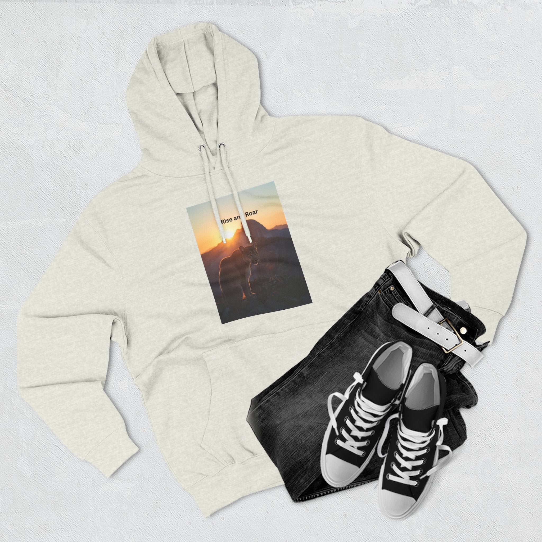 Rise And Roar Sunset Adventure Fleece Hoodie, Cozy Outdoor Hoodie, Travel Apparel, Nature Lover Gift, Comfortable Sweatshirt, Perfect for Bonfires