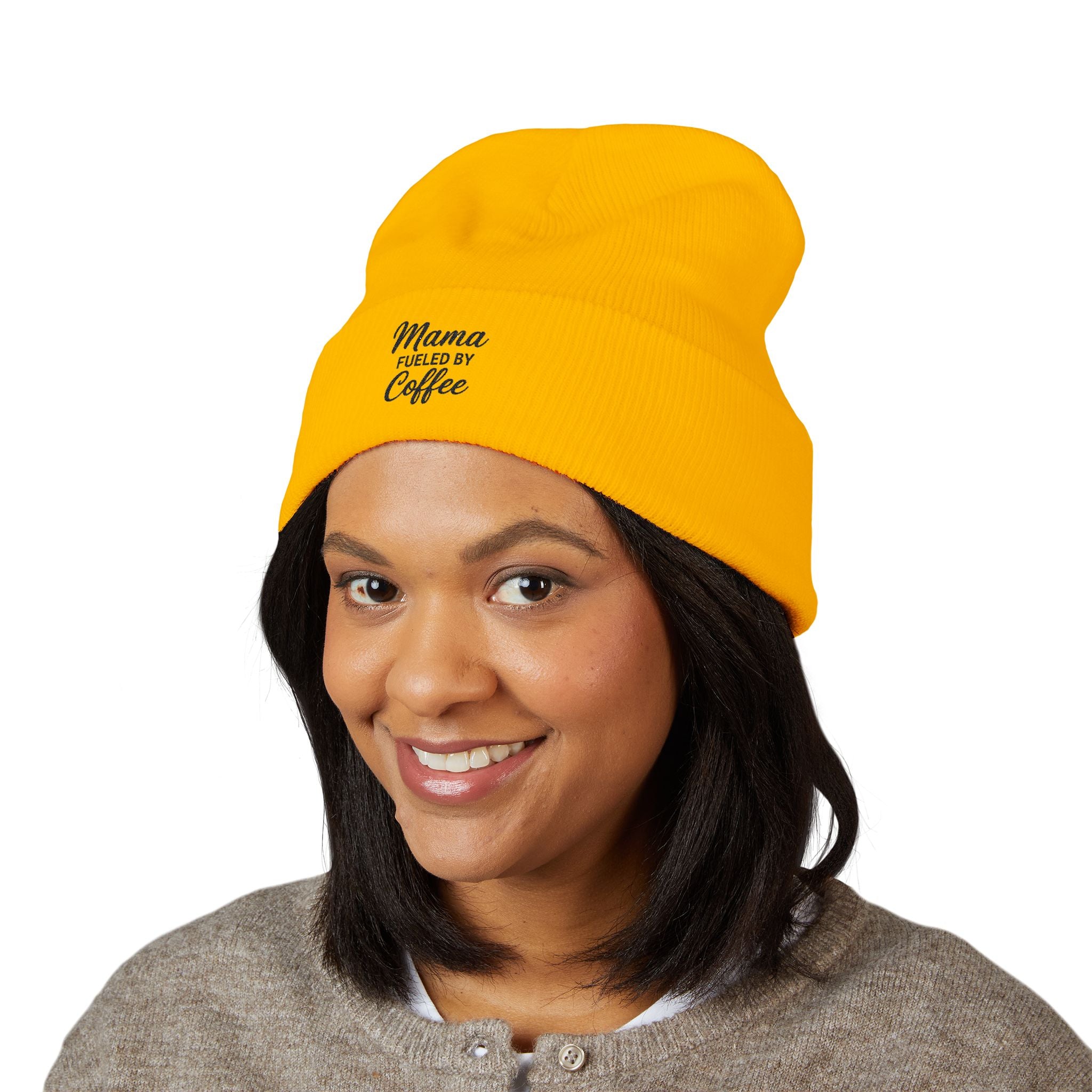 Mama Mode Mama Fueled by Coffee Embroidered Cuffed Beanie